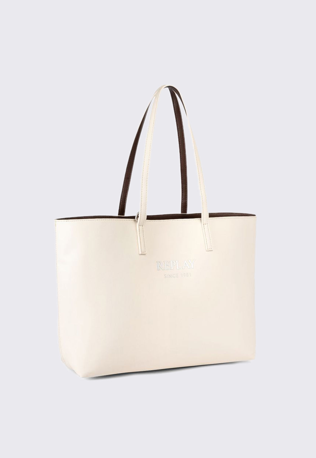 תיק לנשים בצבע שמנת עם ידיות קונטרסט