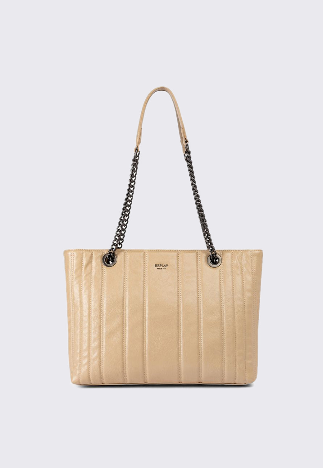 תיק צד לנשים בצבע בז’ עם רצועות שרשרת