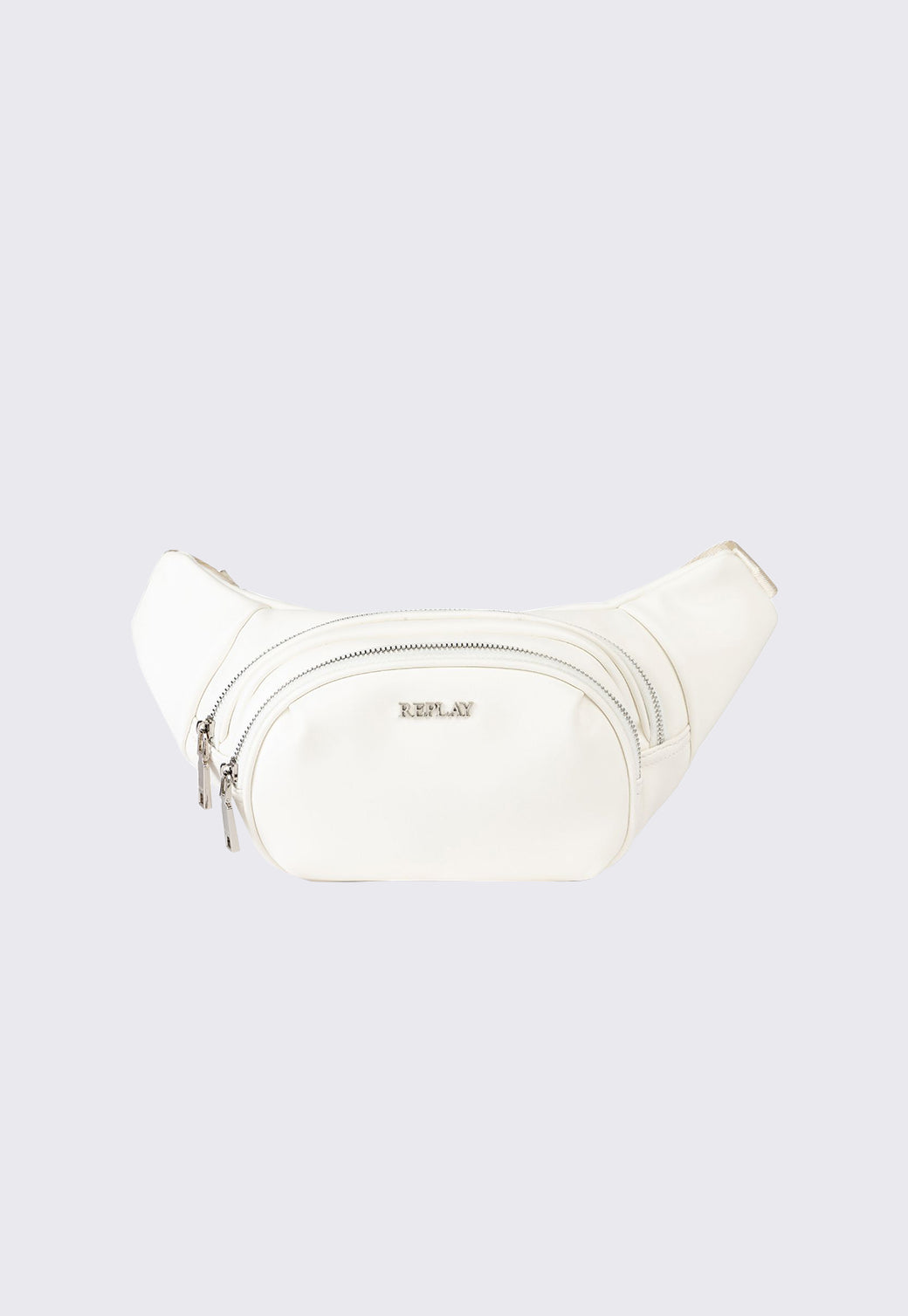 תיק פאוץ' לנשים בצבע לבן עם לוגו מתכתי