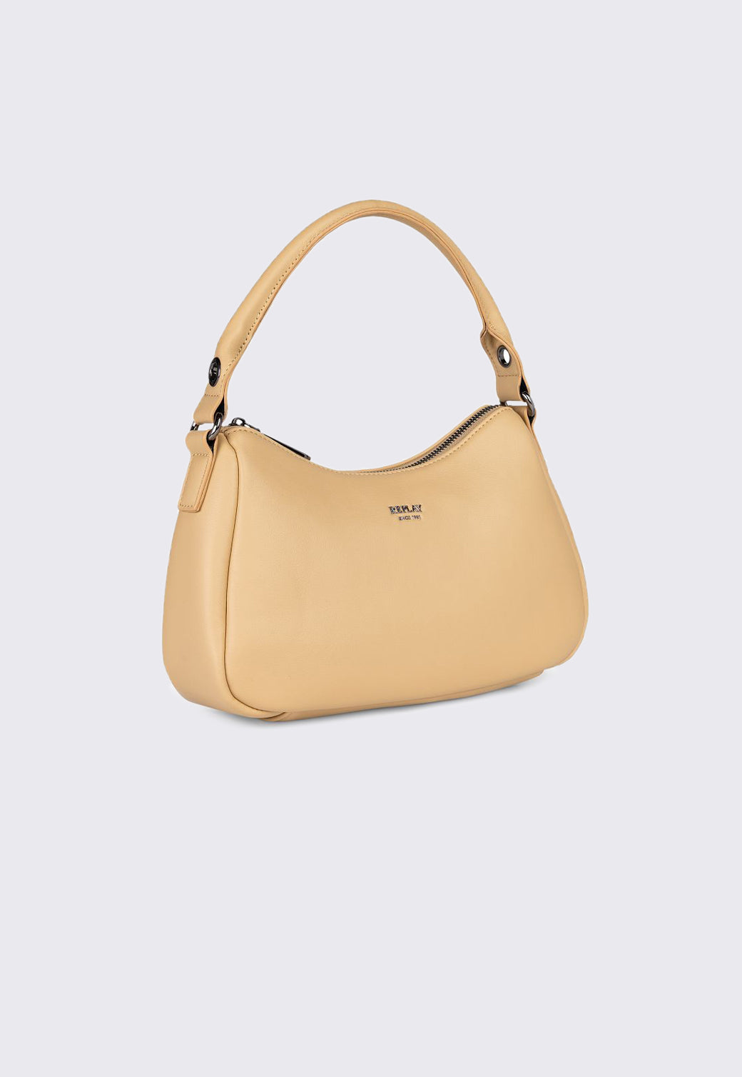 תיק לנשים בצבע בז׳ עם רצועת לוגו