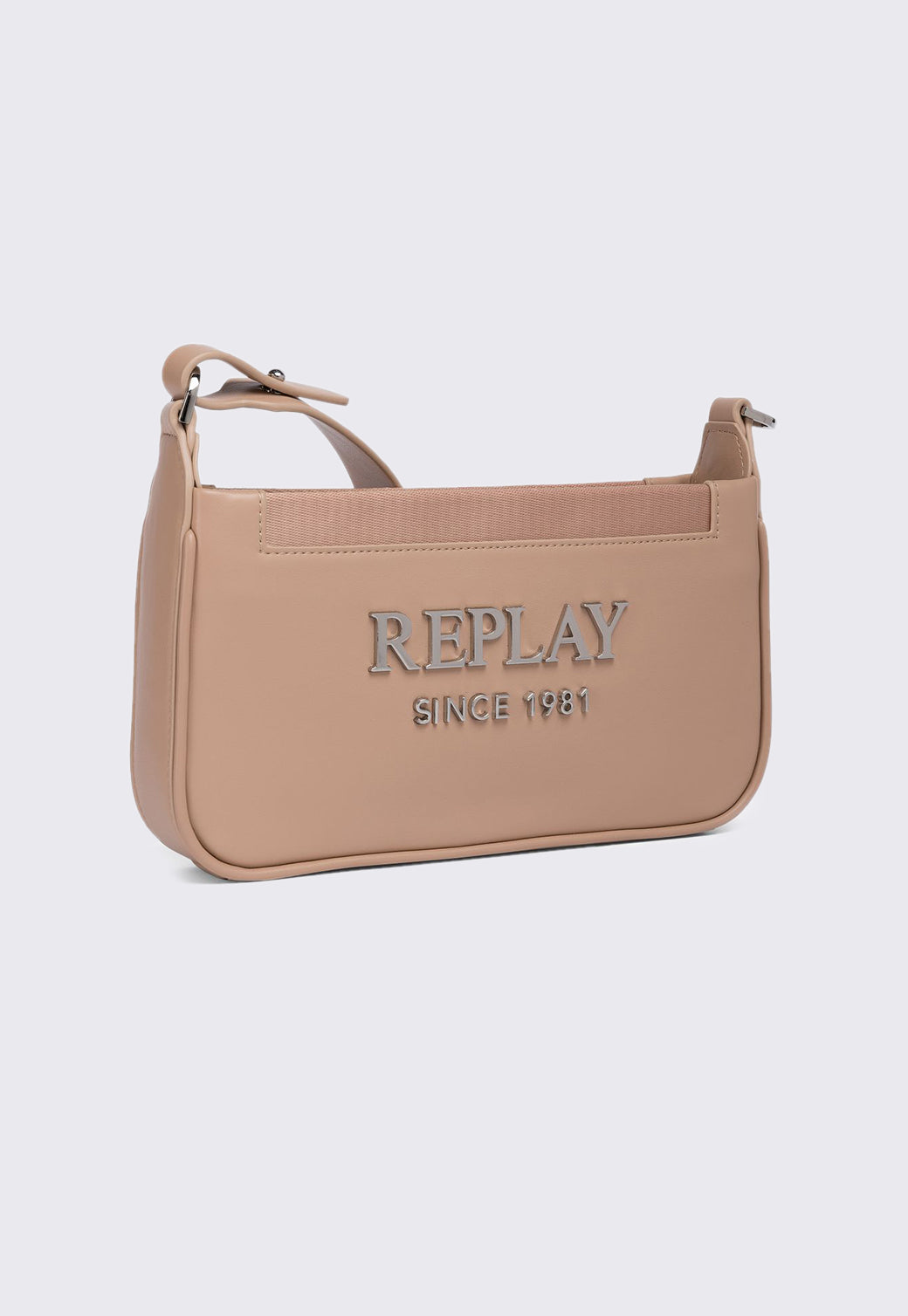 תיק צד לנשים בצבע בז' עם לוגו מובלט