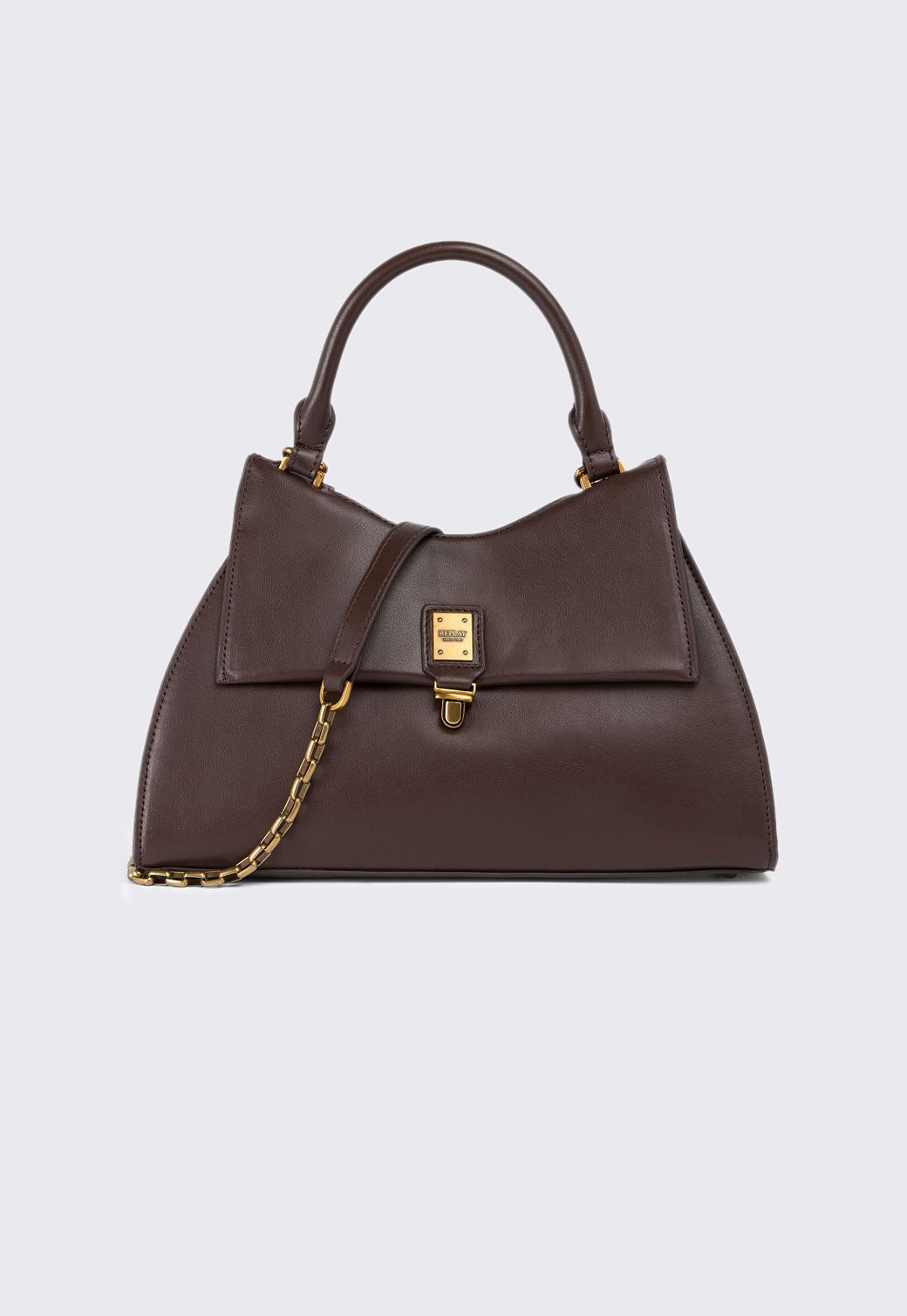 תיק יד לנשים בצבע חום כהה עם סוגר זהב