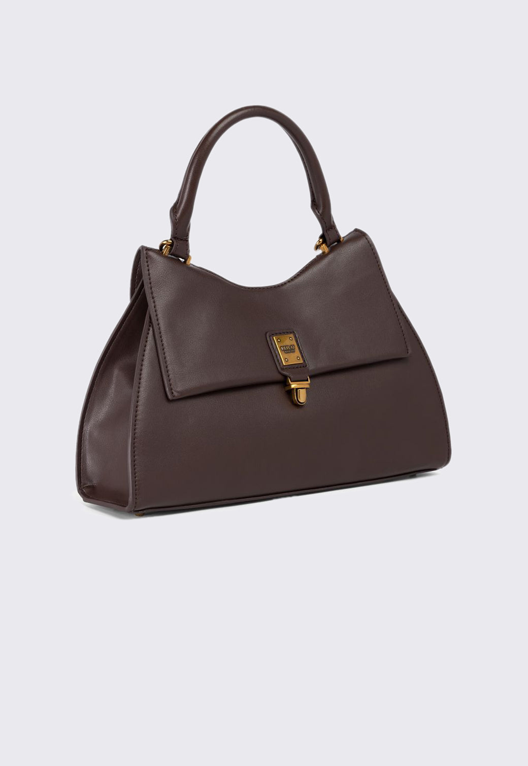 תיק יד לנשים בצבע חום כהה עם סוגר זהב