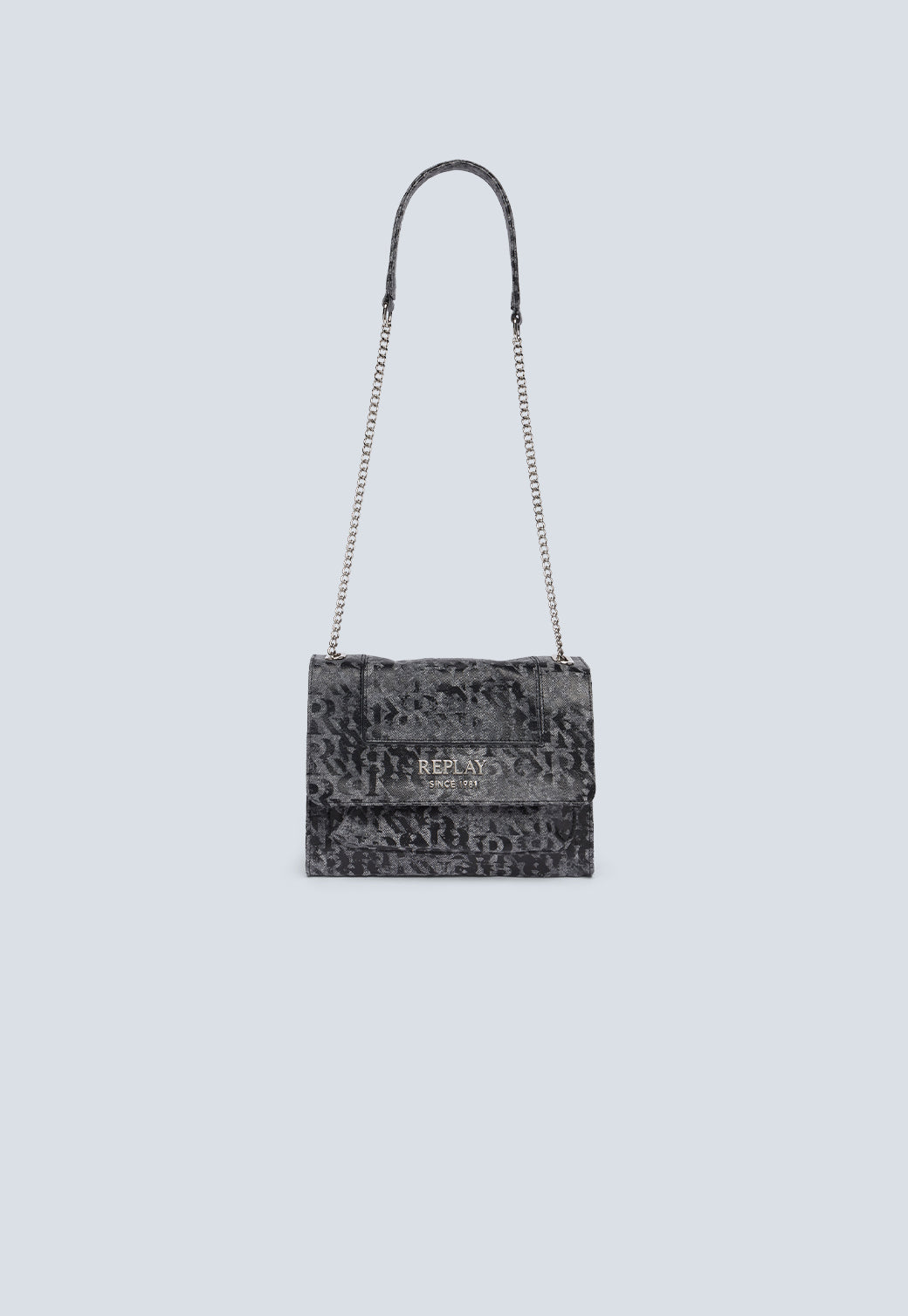 תיק ערב לנשים עם רצועת שרשרת והדפס לוגו אפור