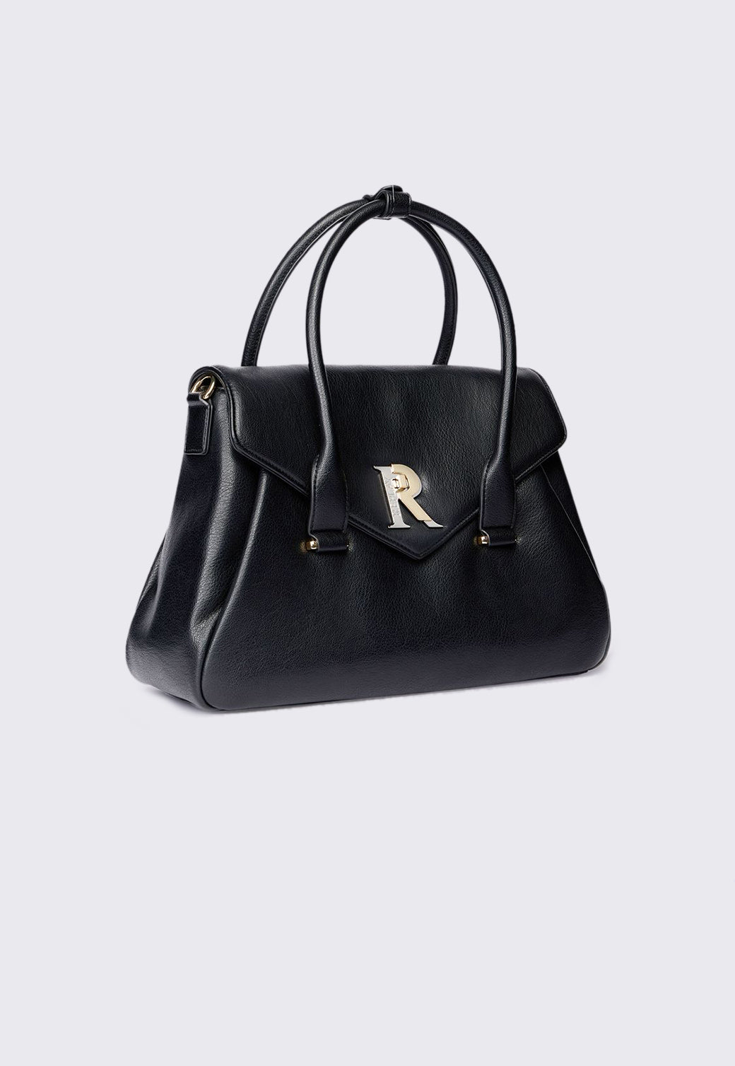 תיק יד לנשים בצבע שחור עם לוגו R מוזהב