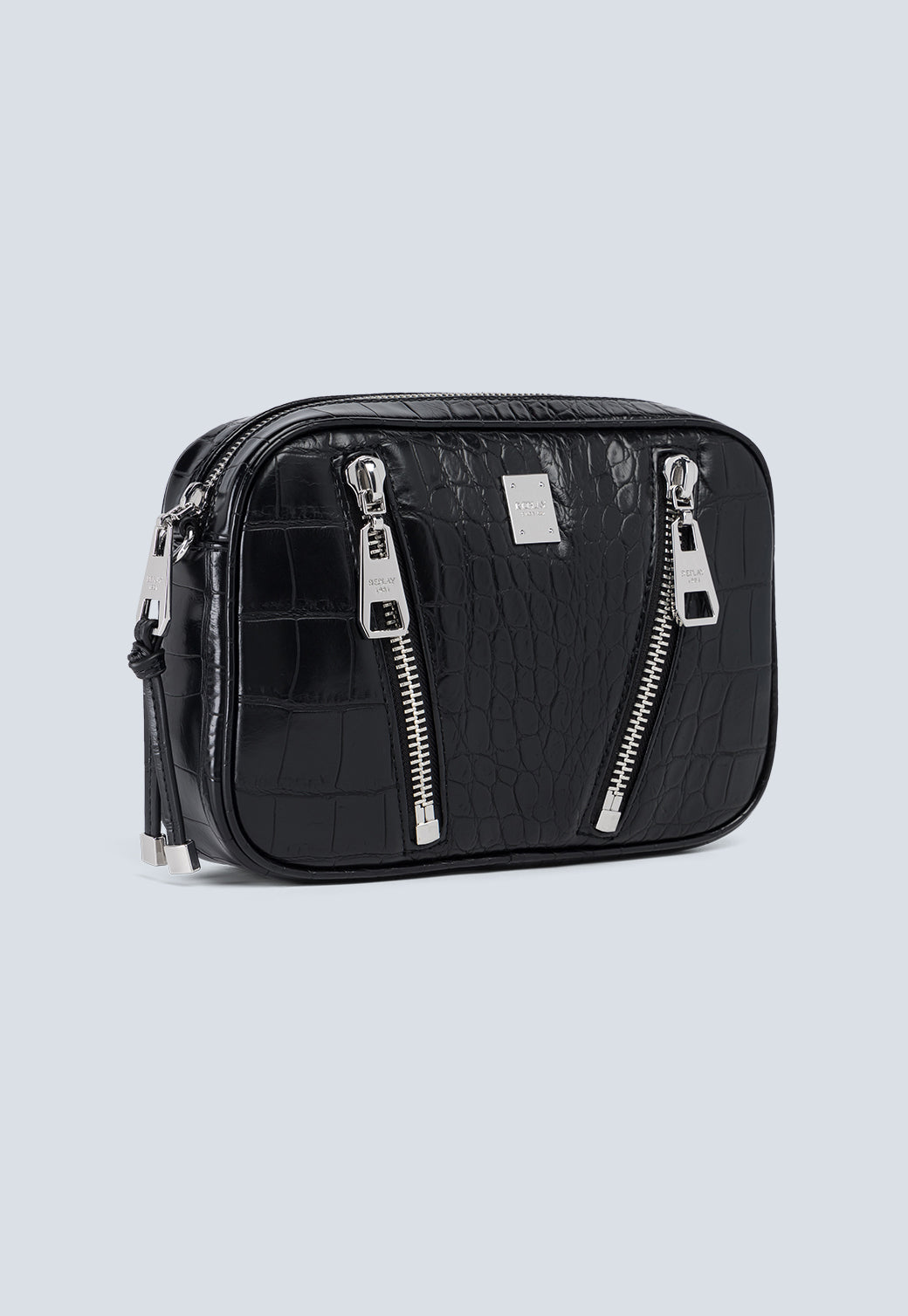 תיק צד לנשים בצבע שחור עם רוכסנים דקורטיביים