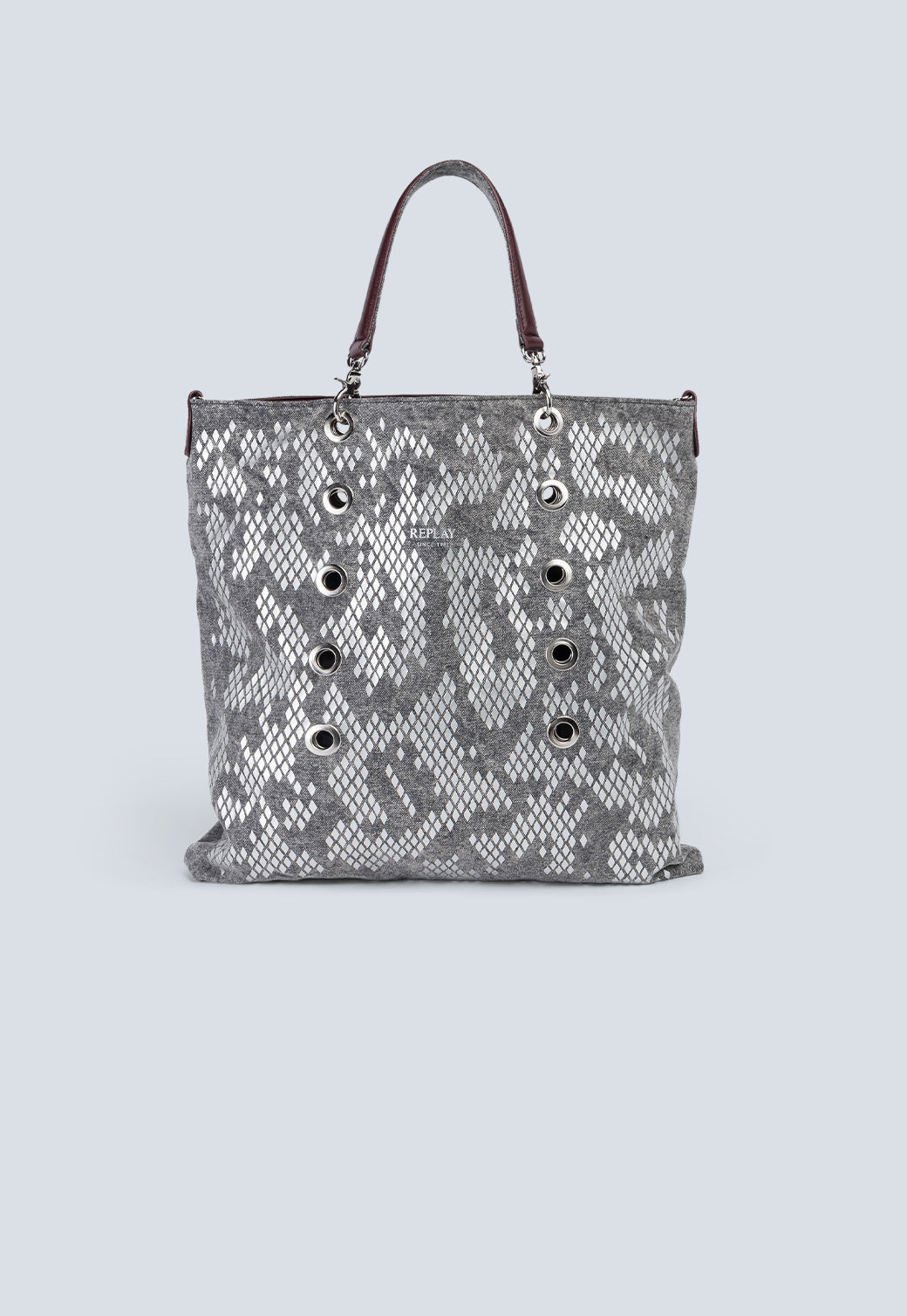 תיק יד לנשים בהדפס נחש אפור עם תיק קטן תואם