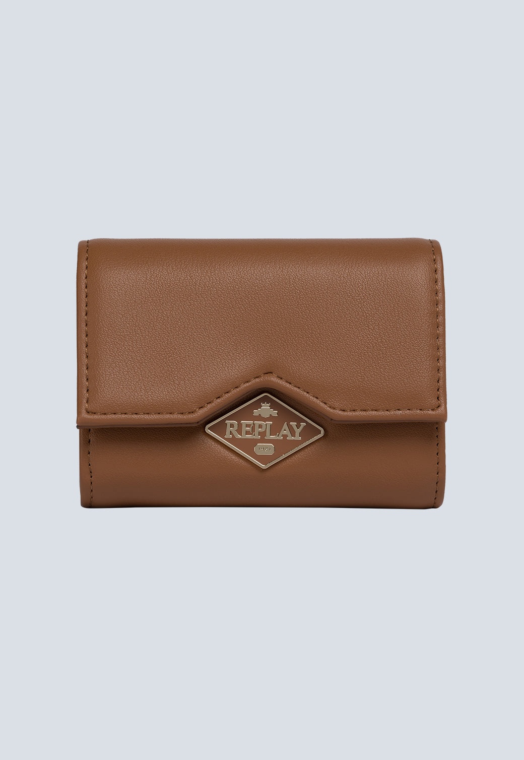 ארנק לנשים בצבע חום בהיר עם סוגר ולוגו מתכת