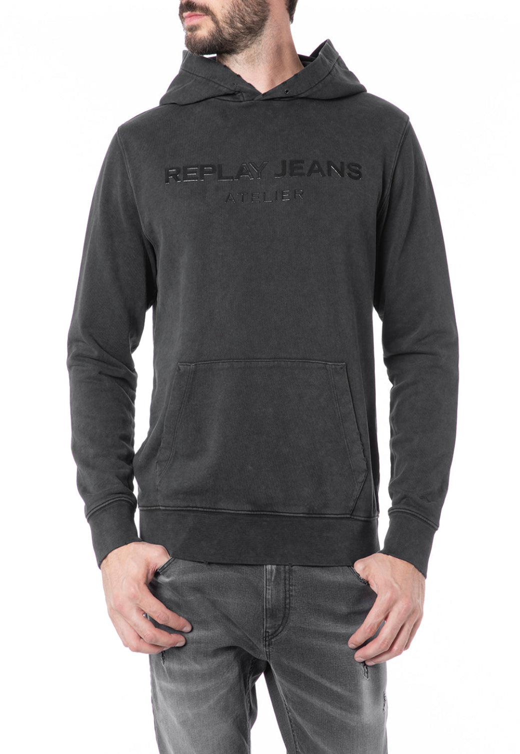 קפוצ׳ון לגברים בצבע שחור עם הדפס טקסט מובלט