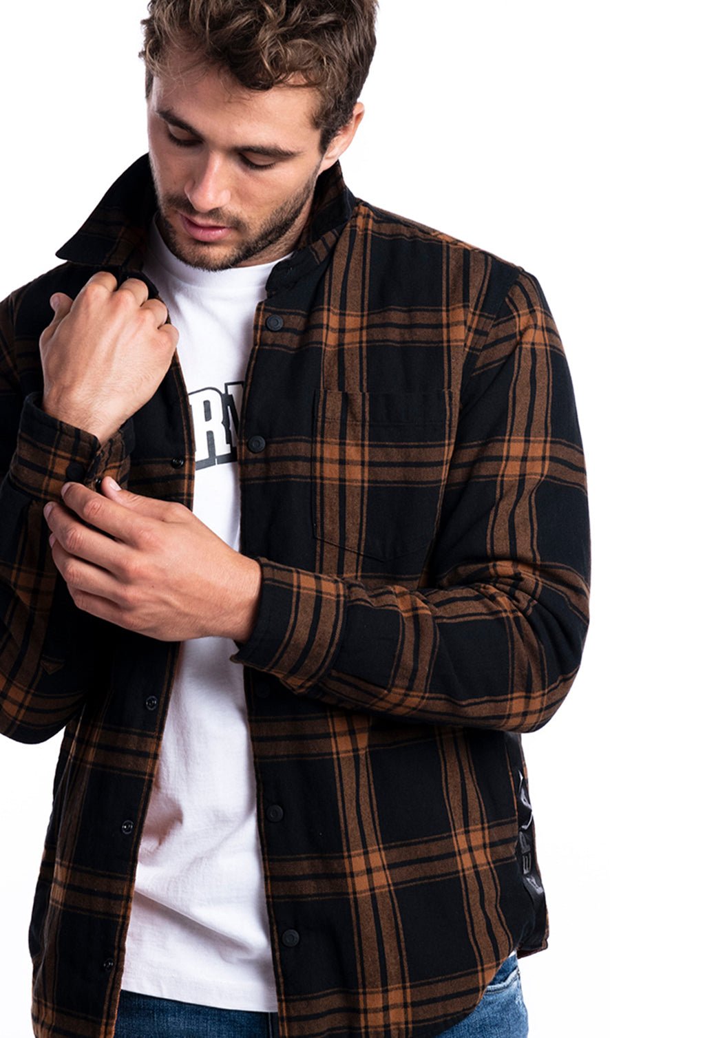 חולצה מכופתרת משבצות | גברים BLACK / L