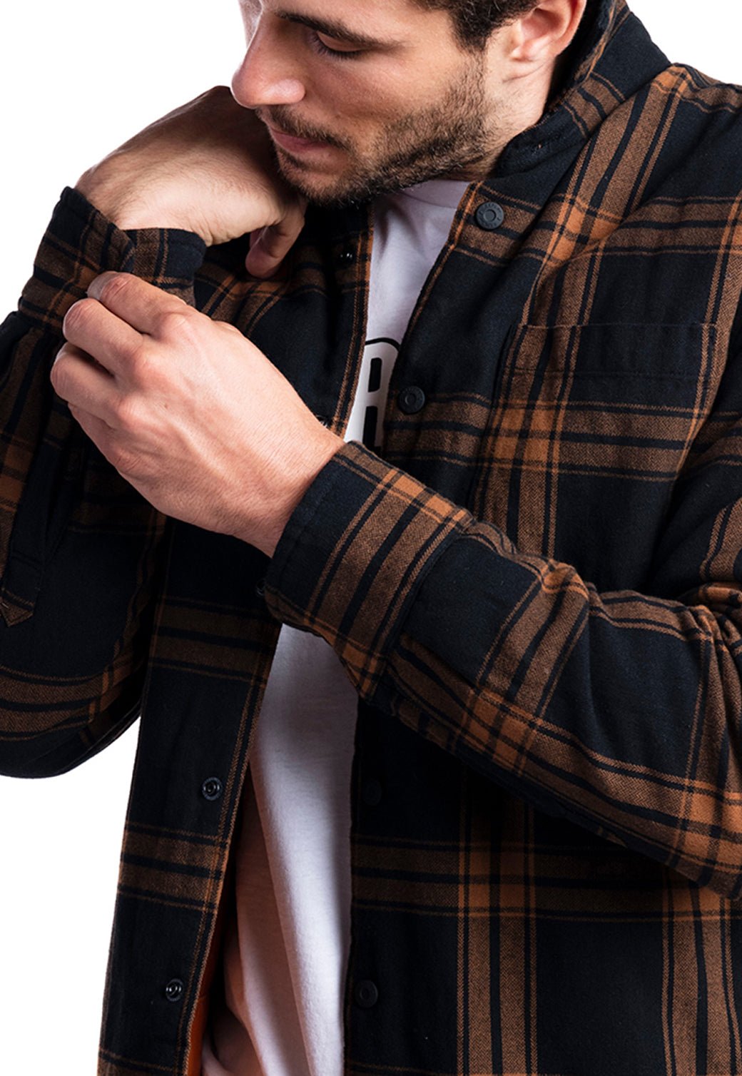 חולצה מכופתרת משבצות | גברים BLACK / L