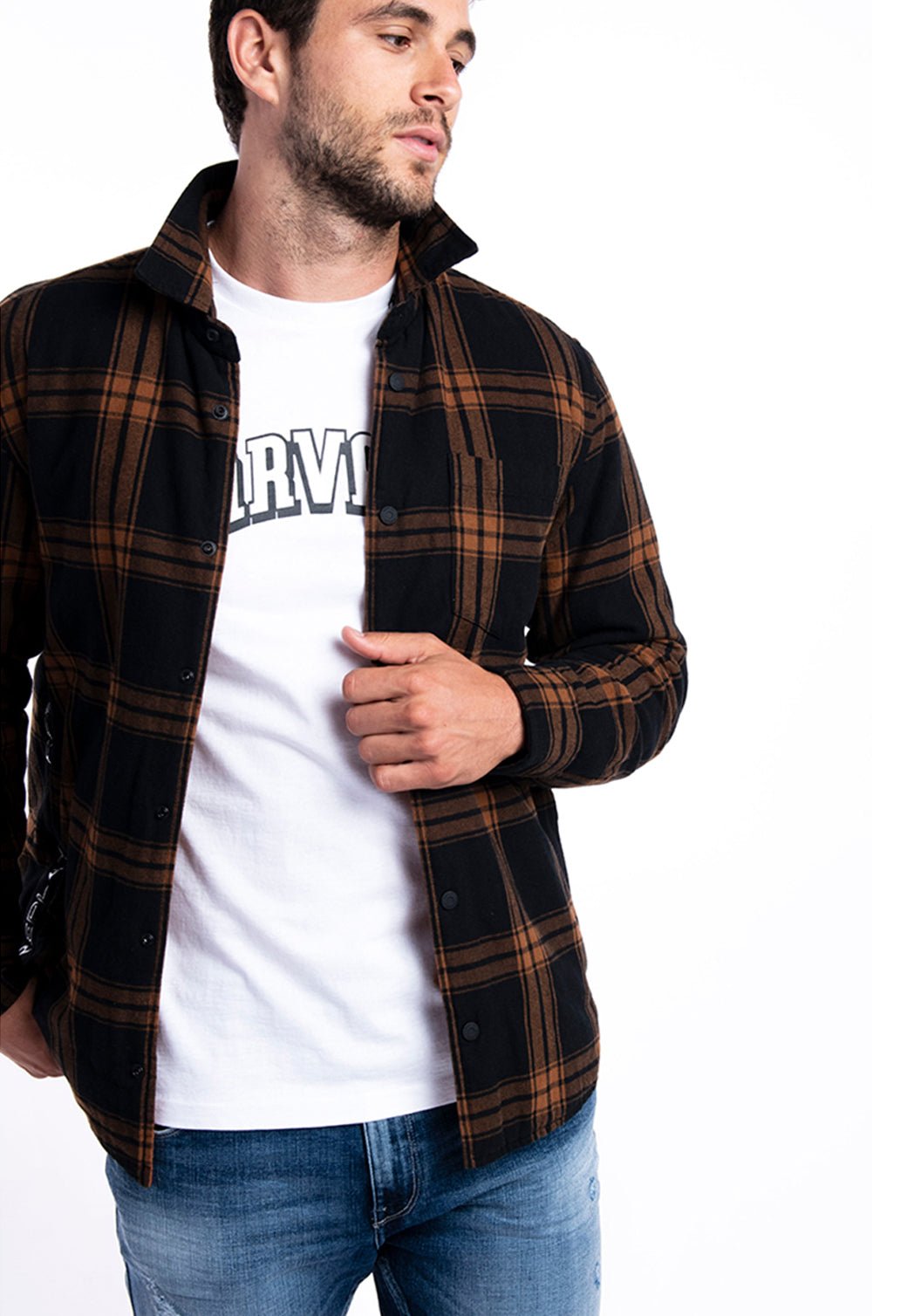 חולצה מכופתרת משבצות | גברים BLACK / L