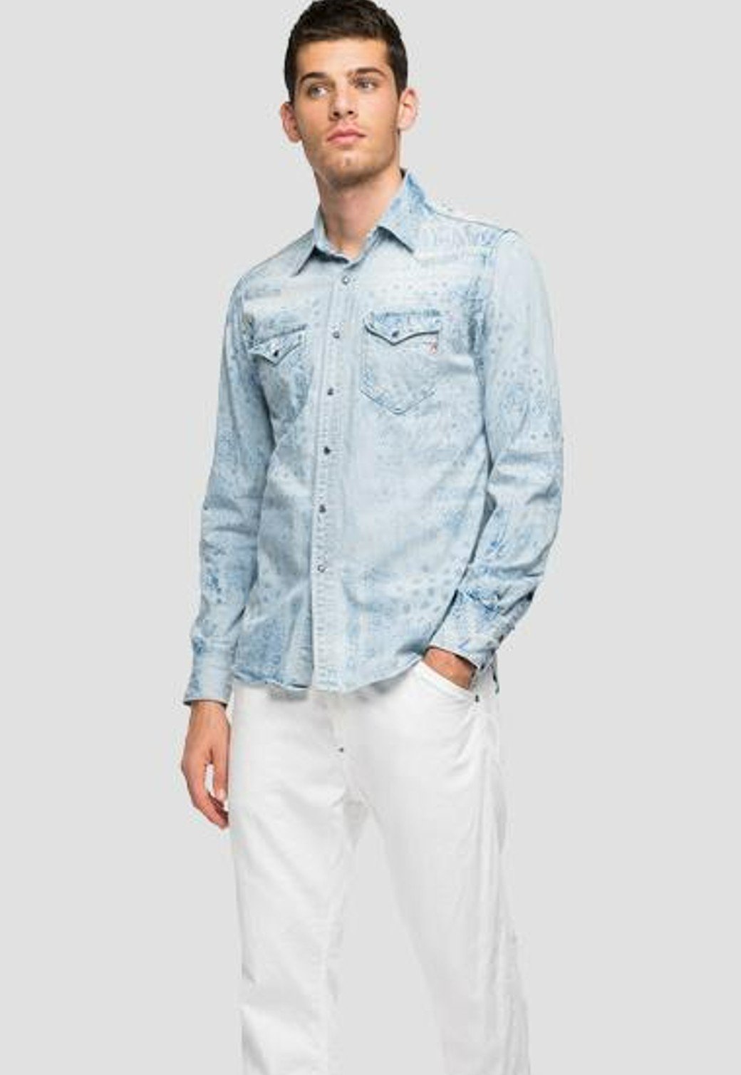 חולצה מכופרת ג'ינס | גברים BLUE / L