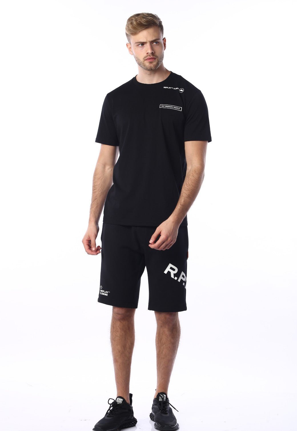 טי שירט קצרה מכותנה עם לוגו | גברים BLACK / L