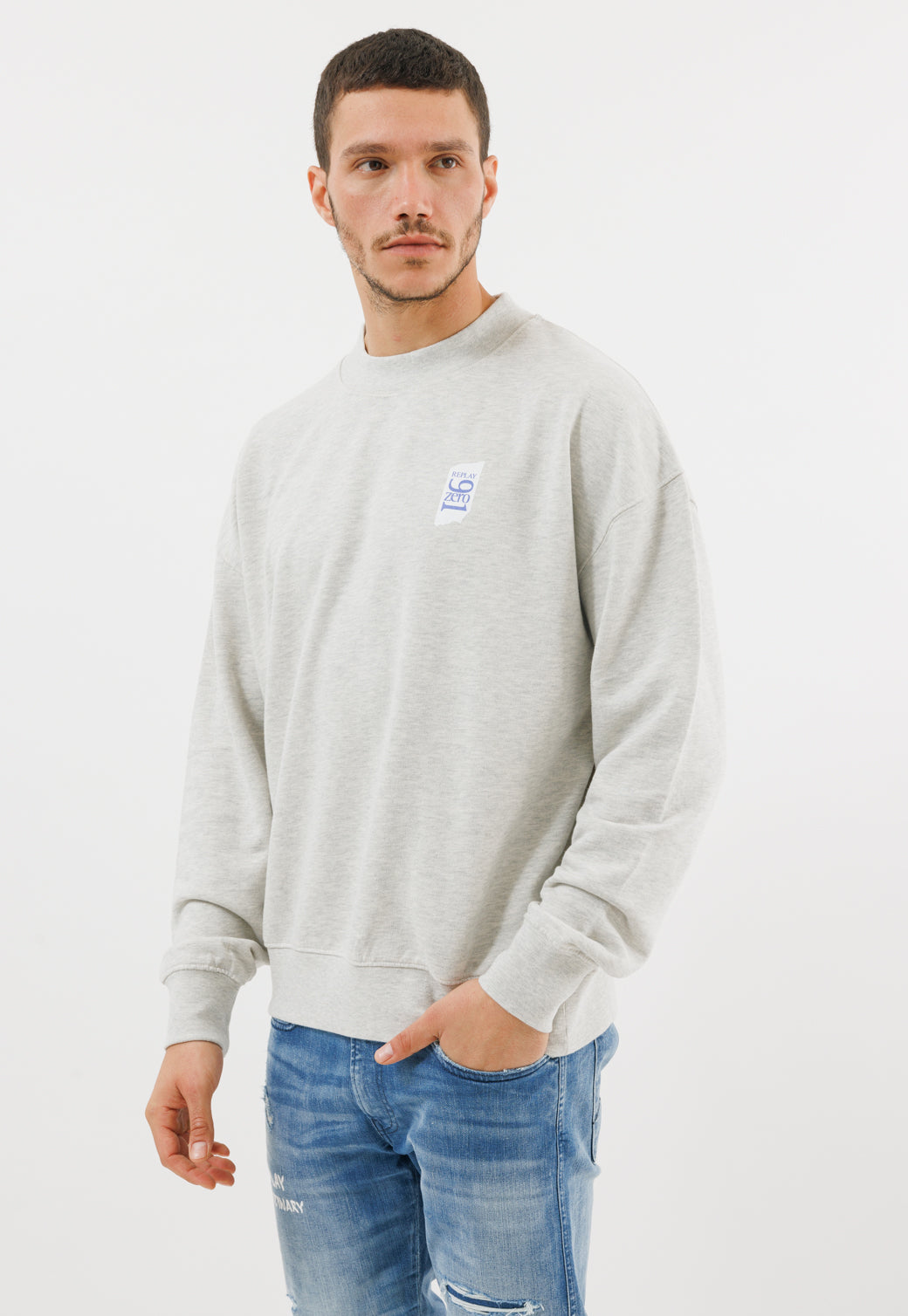 סווטשירט עם לוגו 9 ZERO1 לבן לגברים