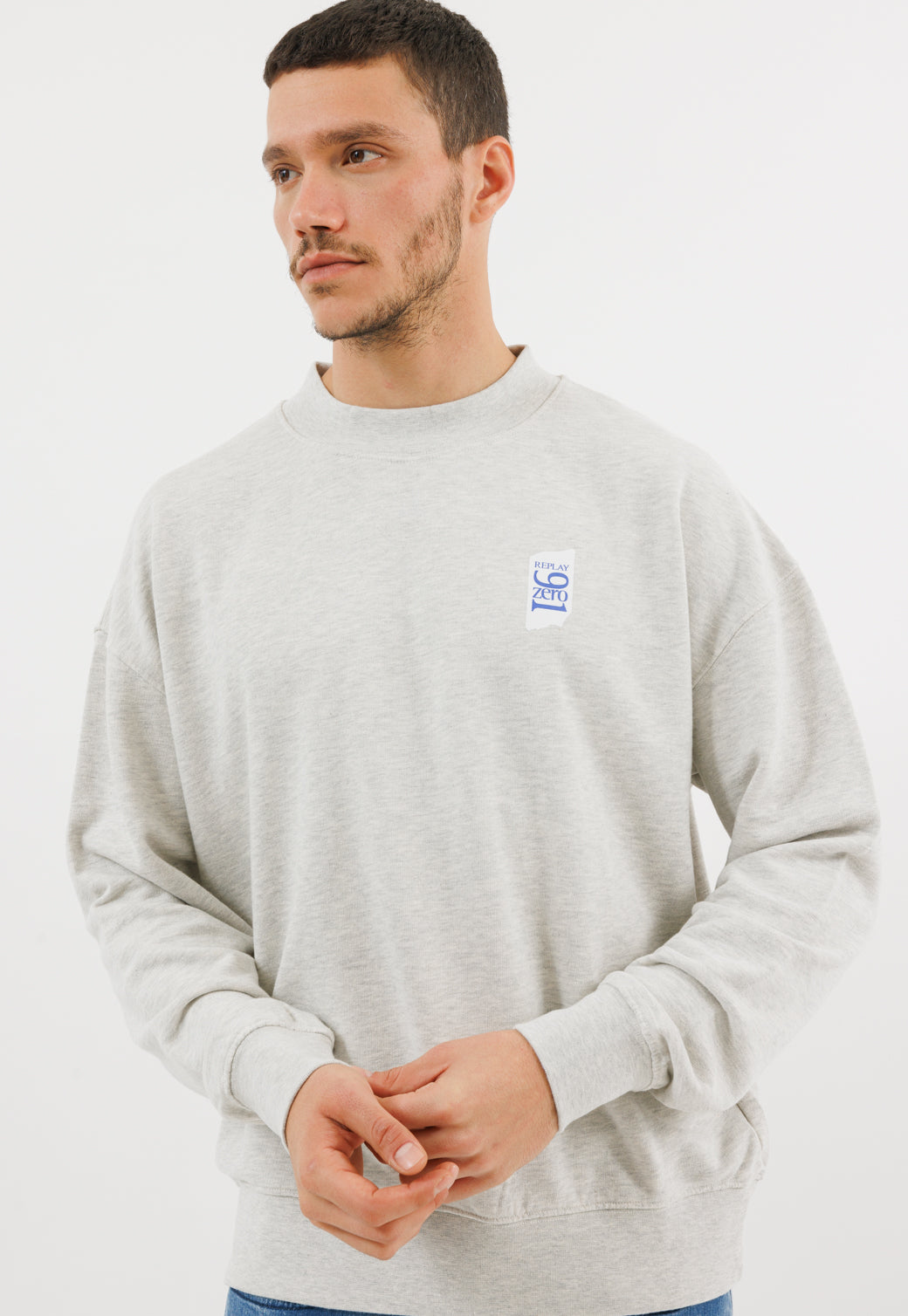 סווטשירט עם לוגו 9 ZERO1 לבן לגברים