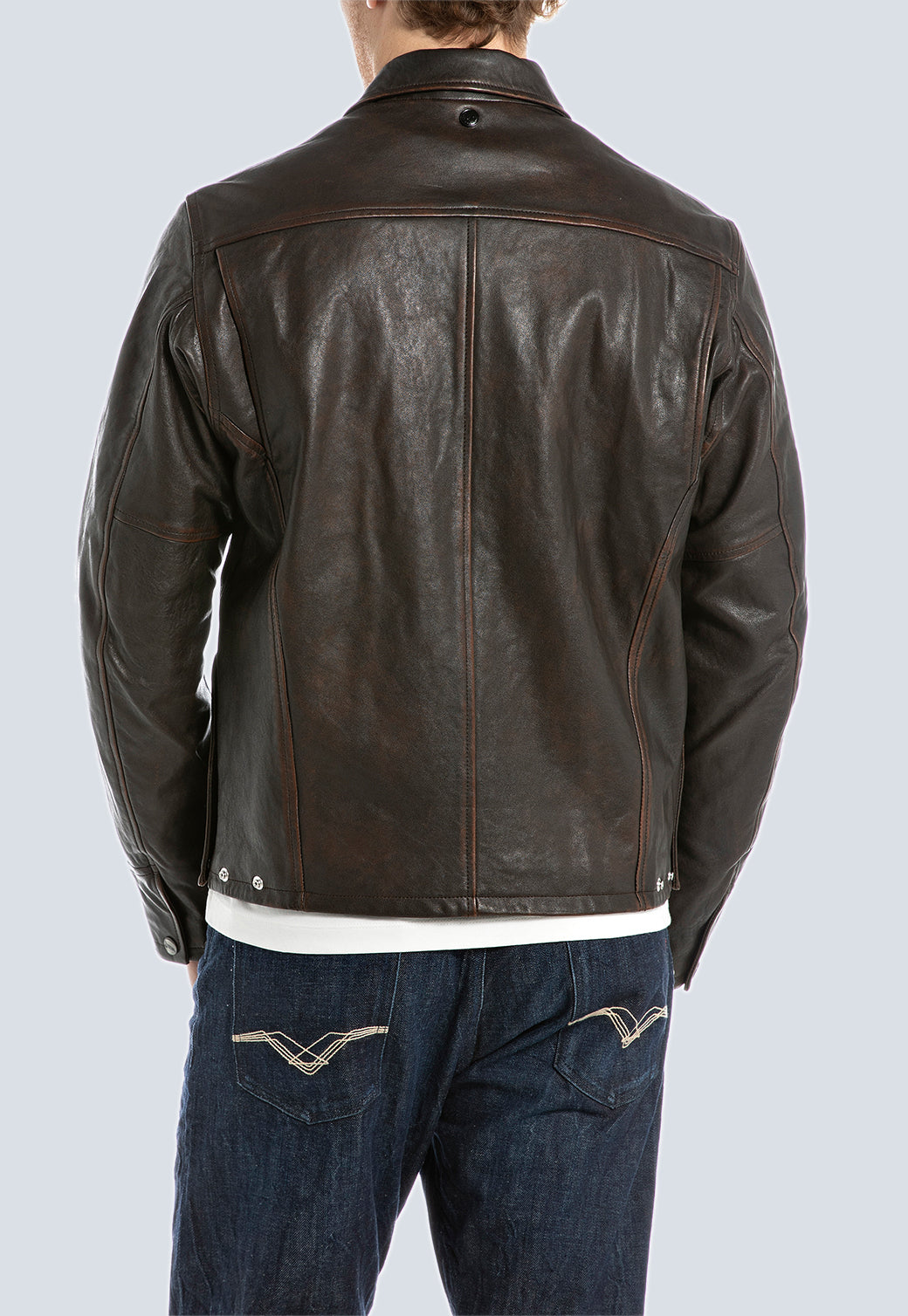 ג׳קט עור לגברים בגזרה משוחררת בצבע חום כהה