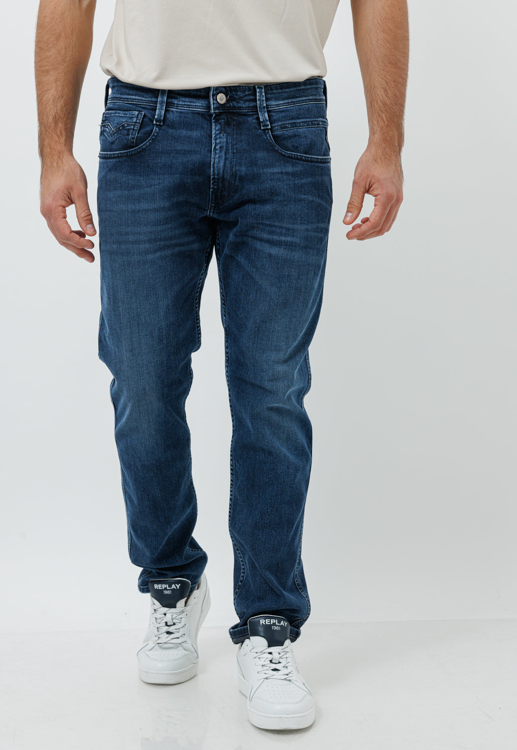 ג'ינס ANBASS כחול לגברים עם שטיפות