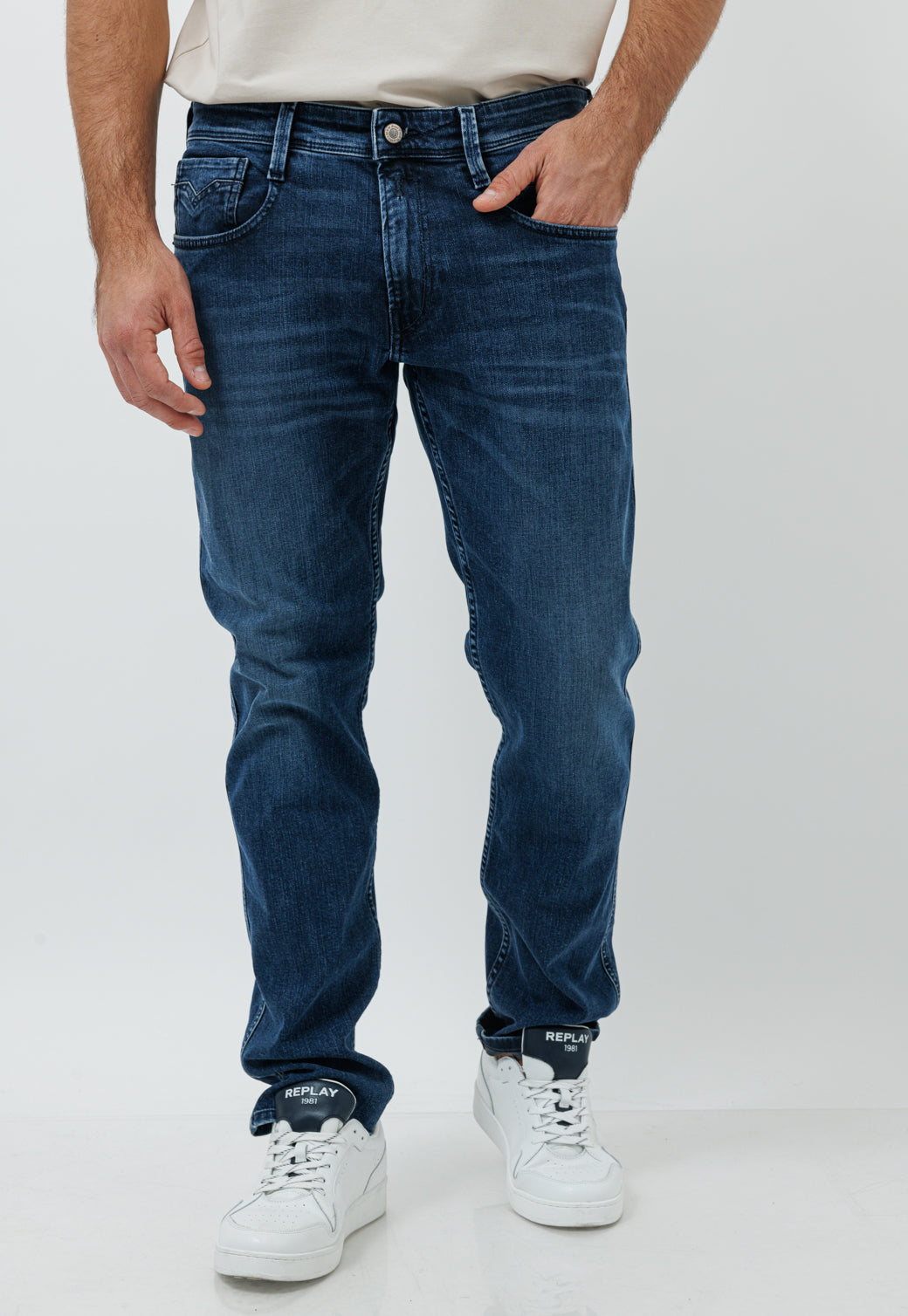 ג'ינס ANBASS כחול לגברים עם שטיפות