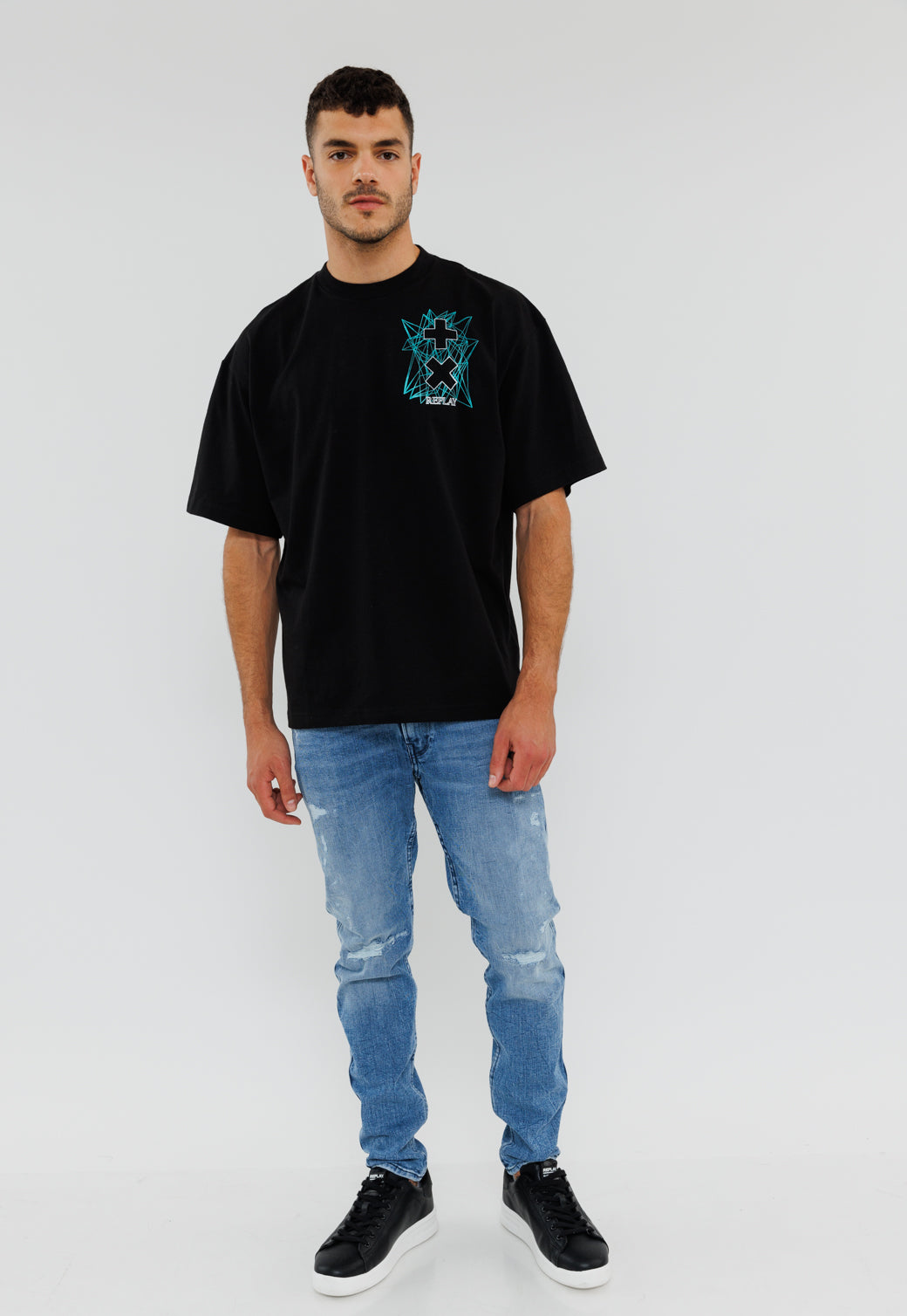 חולצת טי שירט צווארון עגול ודפוס גרפי של REPLAY X MARTIN GARRIX בחזית ובגב