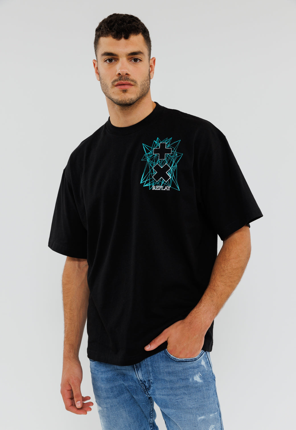 חולצת טי שירט צווארון עגול ודפוס גרפי של REPLAY X MARTIN GARRIX בחזית ובגב