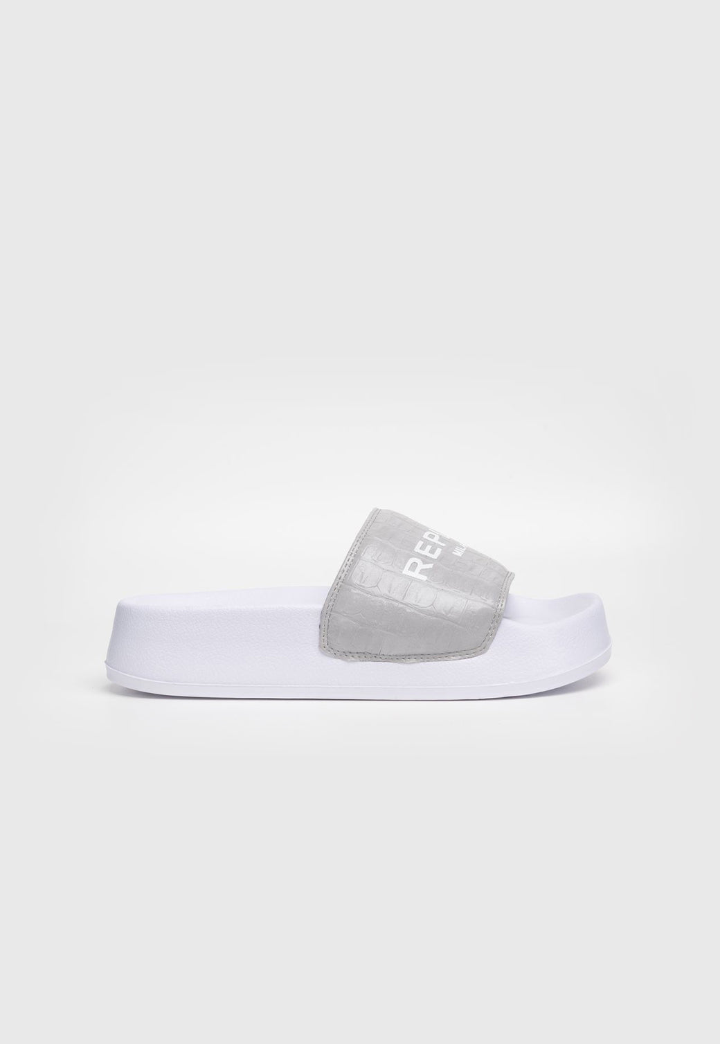 סנדלי סליידס לנשים בצבע לבן-אפור עם