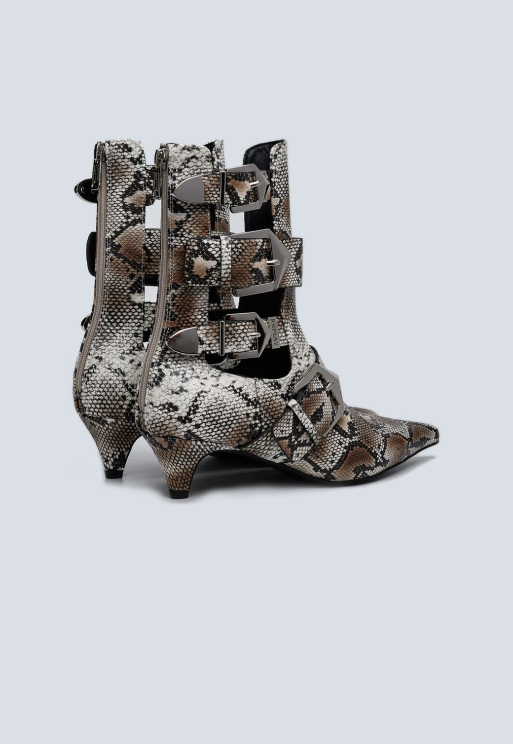 מגפוני עקב לנשים בהדפס נחש בצבע בז׳