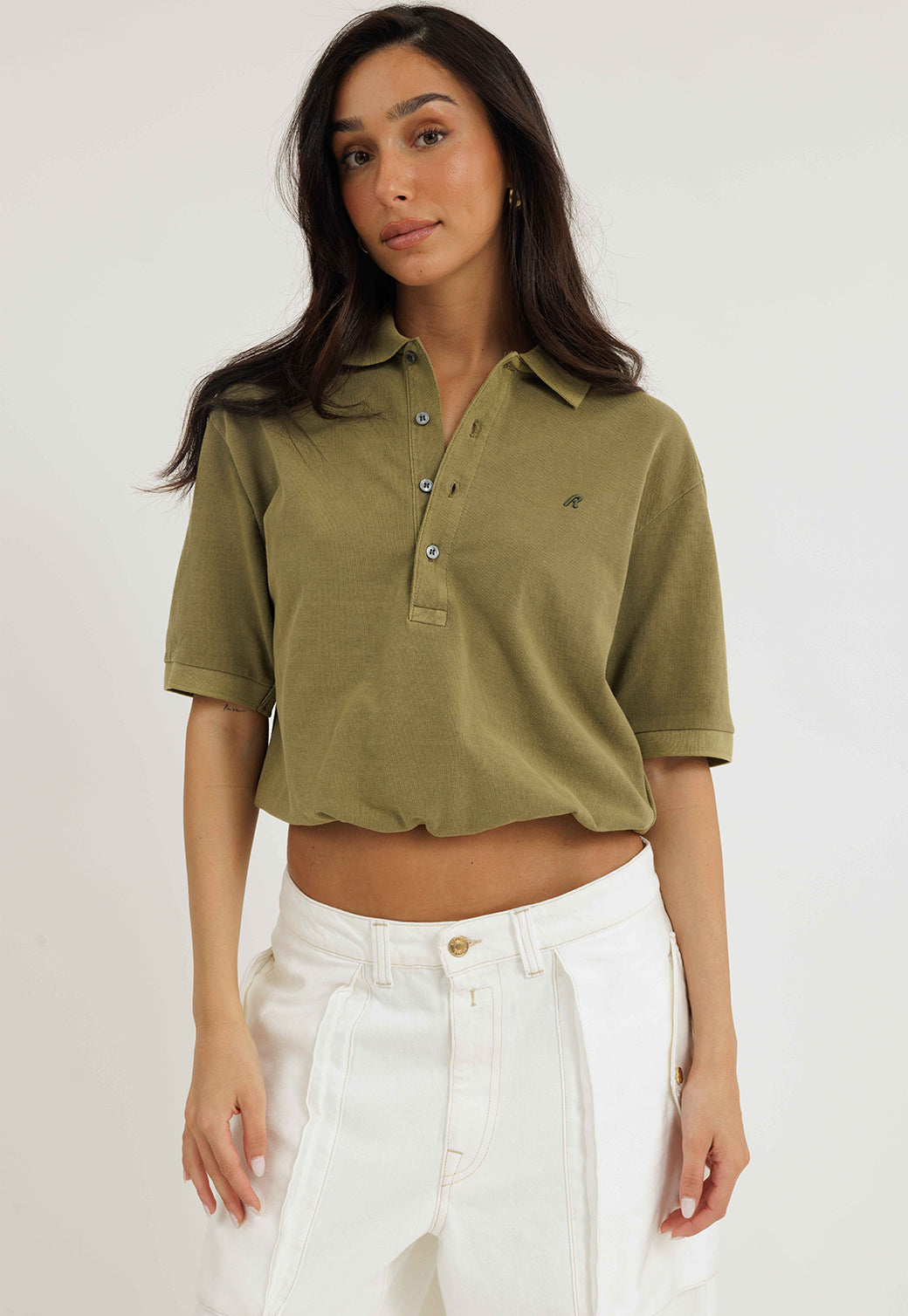 חולצת פולו קצרה לנשים בצבע ירוק