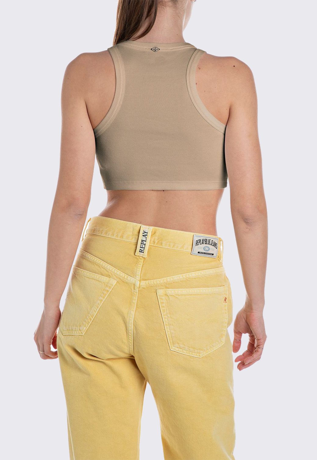 טופ קרופ ריב לנשים בצבע בז'