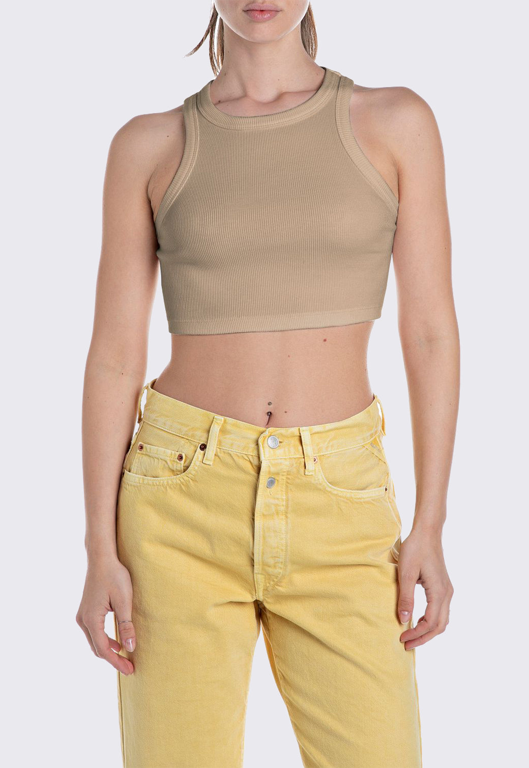 טופ קרופ ריב לנשים בצבע בז'