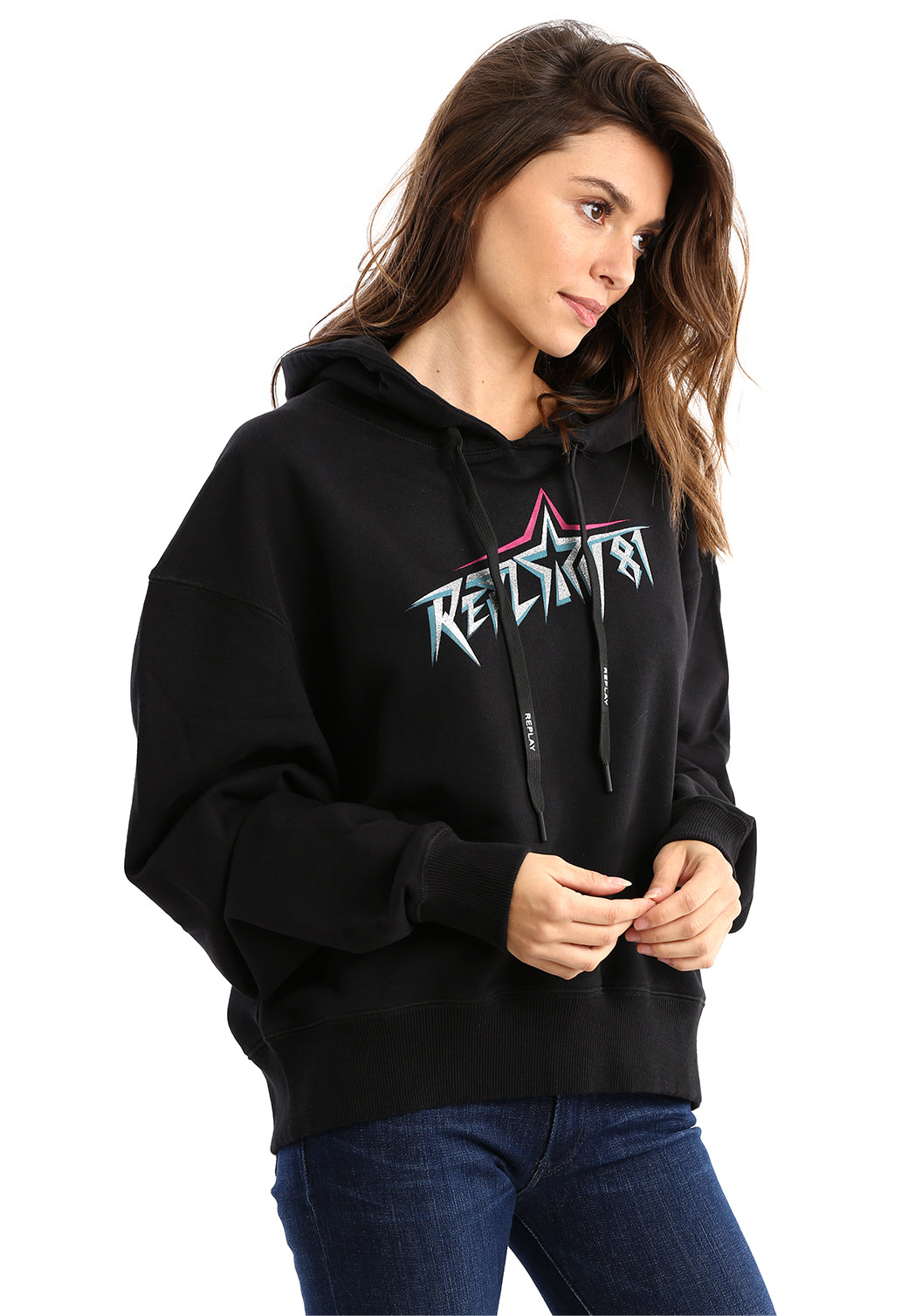 סווטשירט קפוצ'ון הדפס לוגו נשים