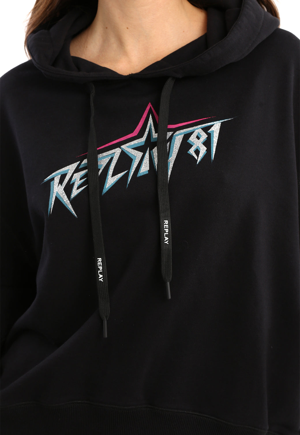 סווטשירט קפוצ'ון הדפס לוגו נשים