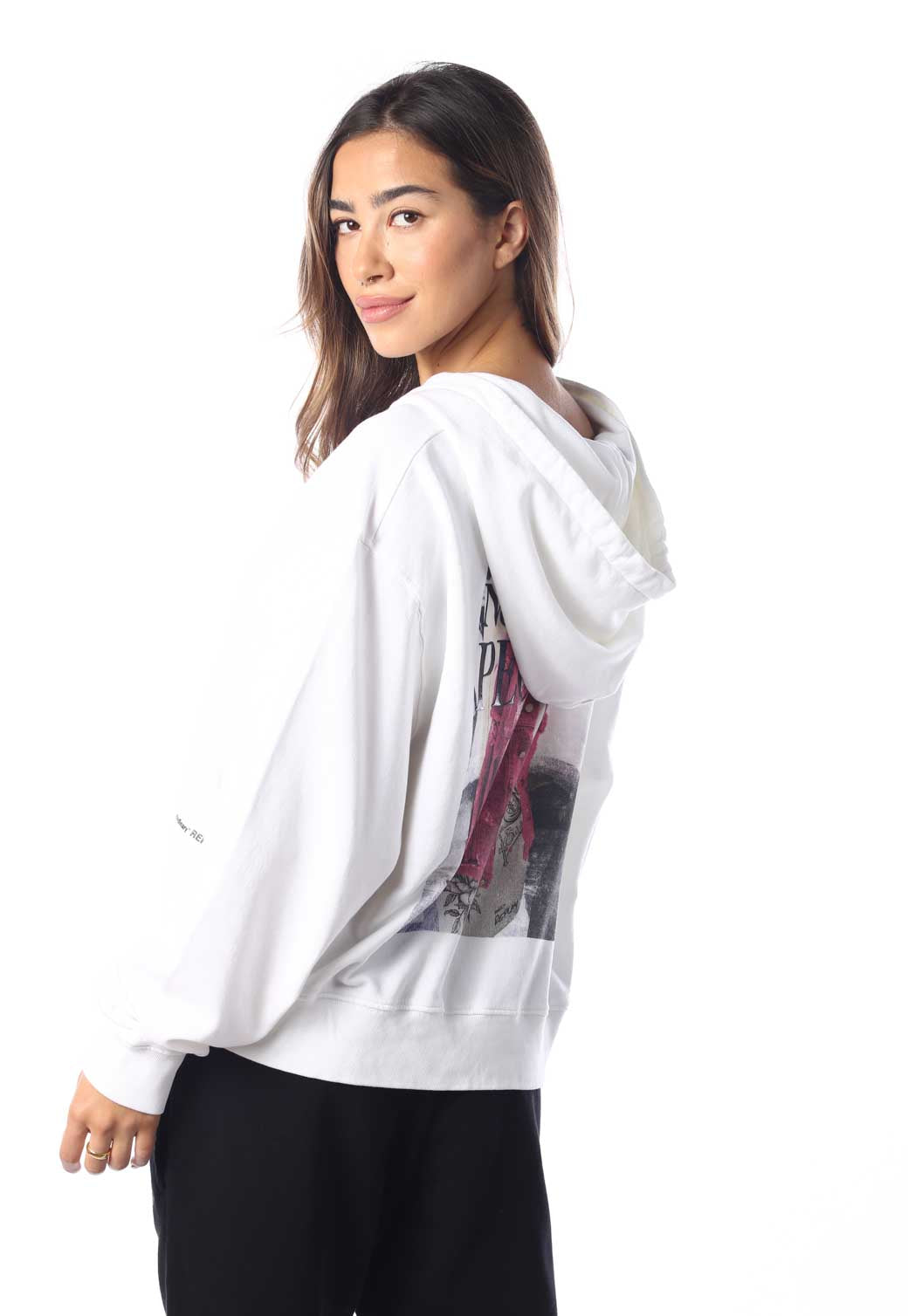 סווטשירט קפוצ'ון הדפס לוגו נשים