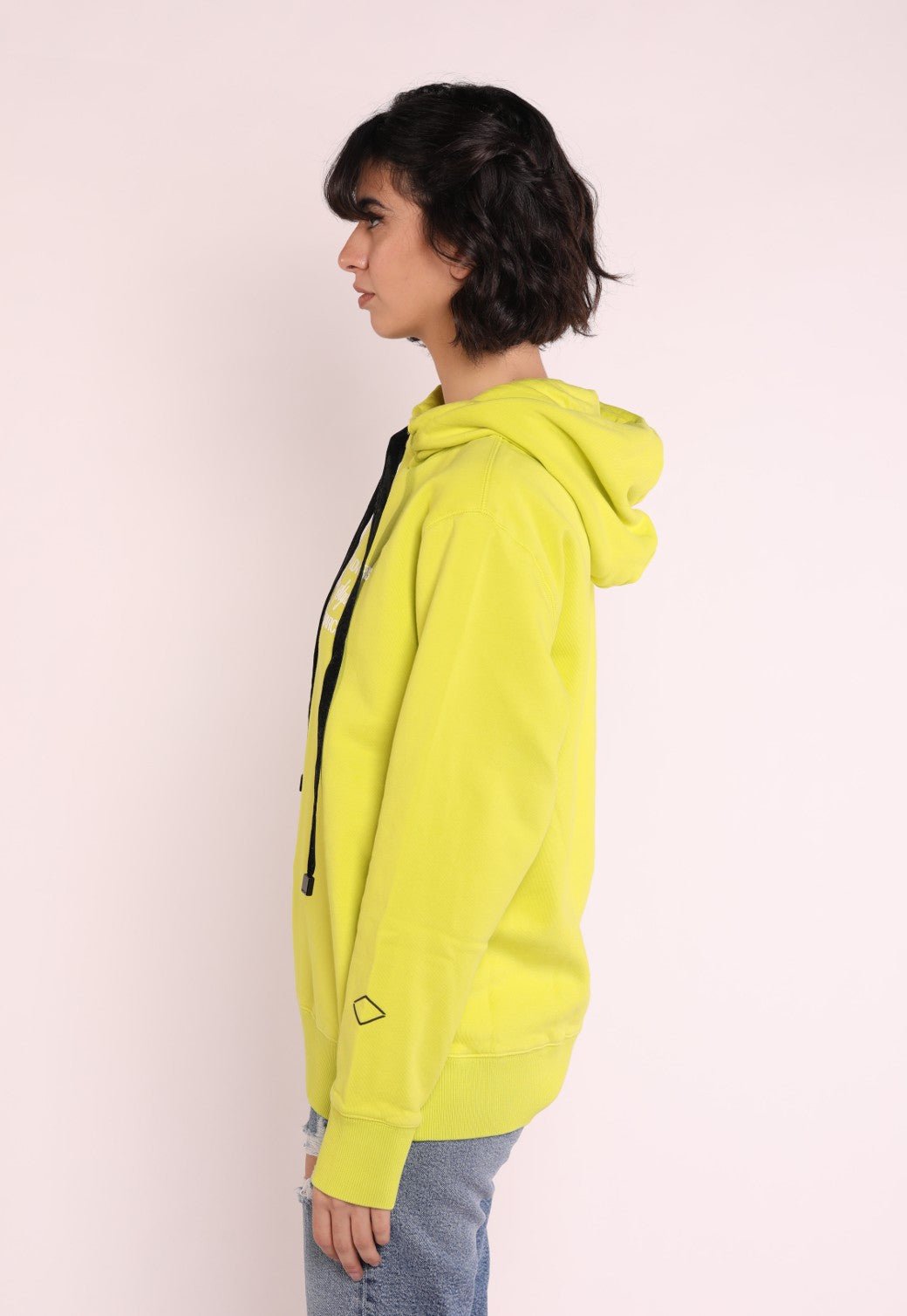 סווטשירט קפוצ'ון עם כיתוב בחזה | נשים YELLOW / S