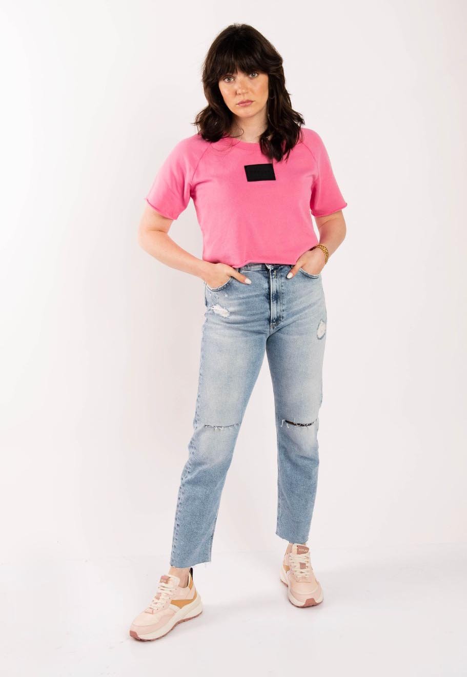 טי שירט קצרה עם לוגו | נשים PINK / S