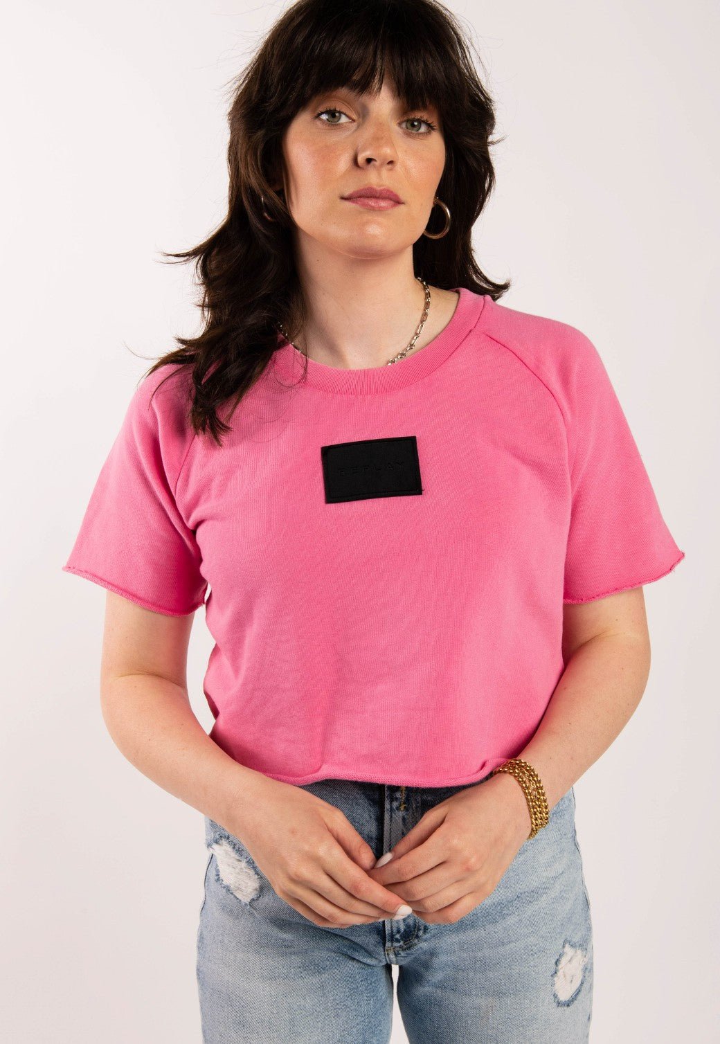 טי שירט קצרה עם לוגו | נשים PINK / S