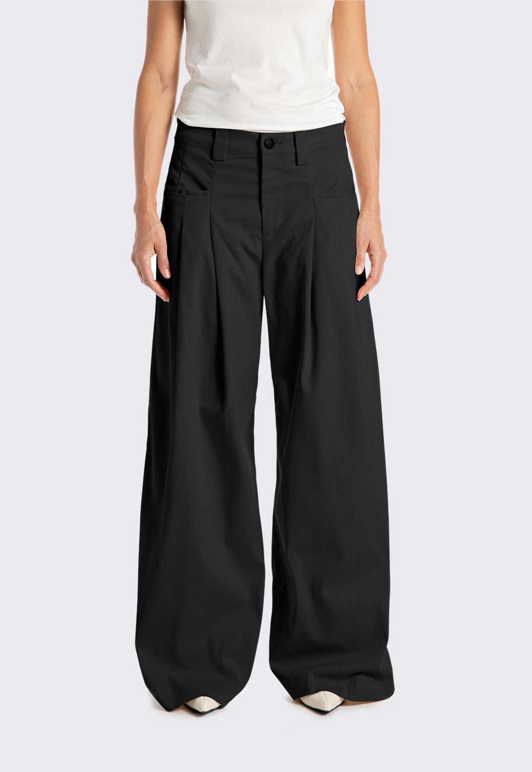 מכנסיים רחבים לנשים בצבע שחור בגזרה גבוהה