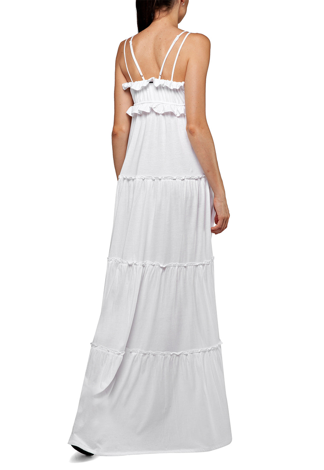 שמלת מקסי לבנה עם כתפיות דקות וקשירה