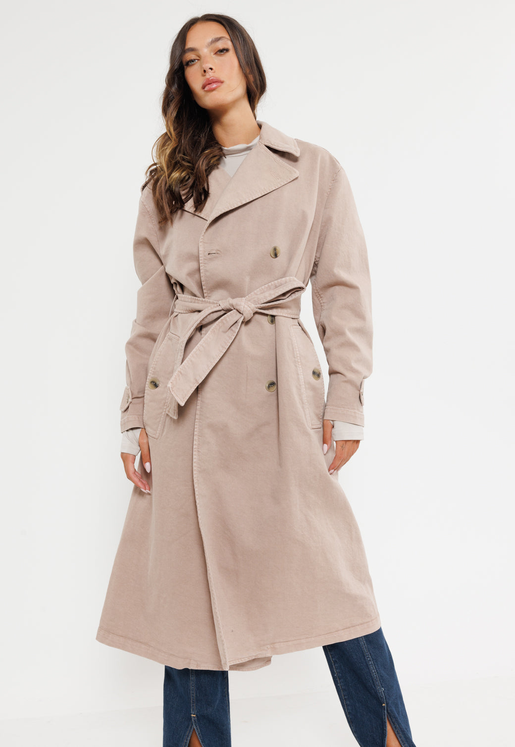 מעיל טרנץ' בגוון ורוד סטוקו