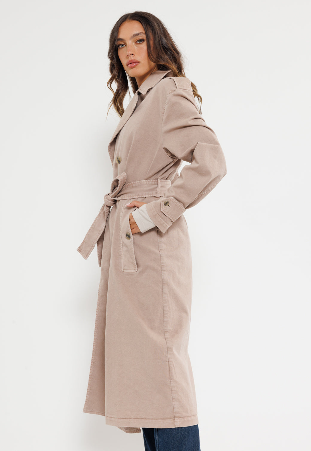 מעיל טרנץ' בגוון ורוד סטוקו