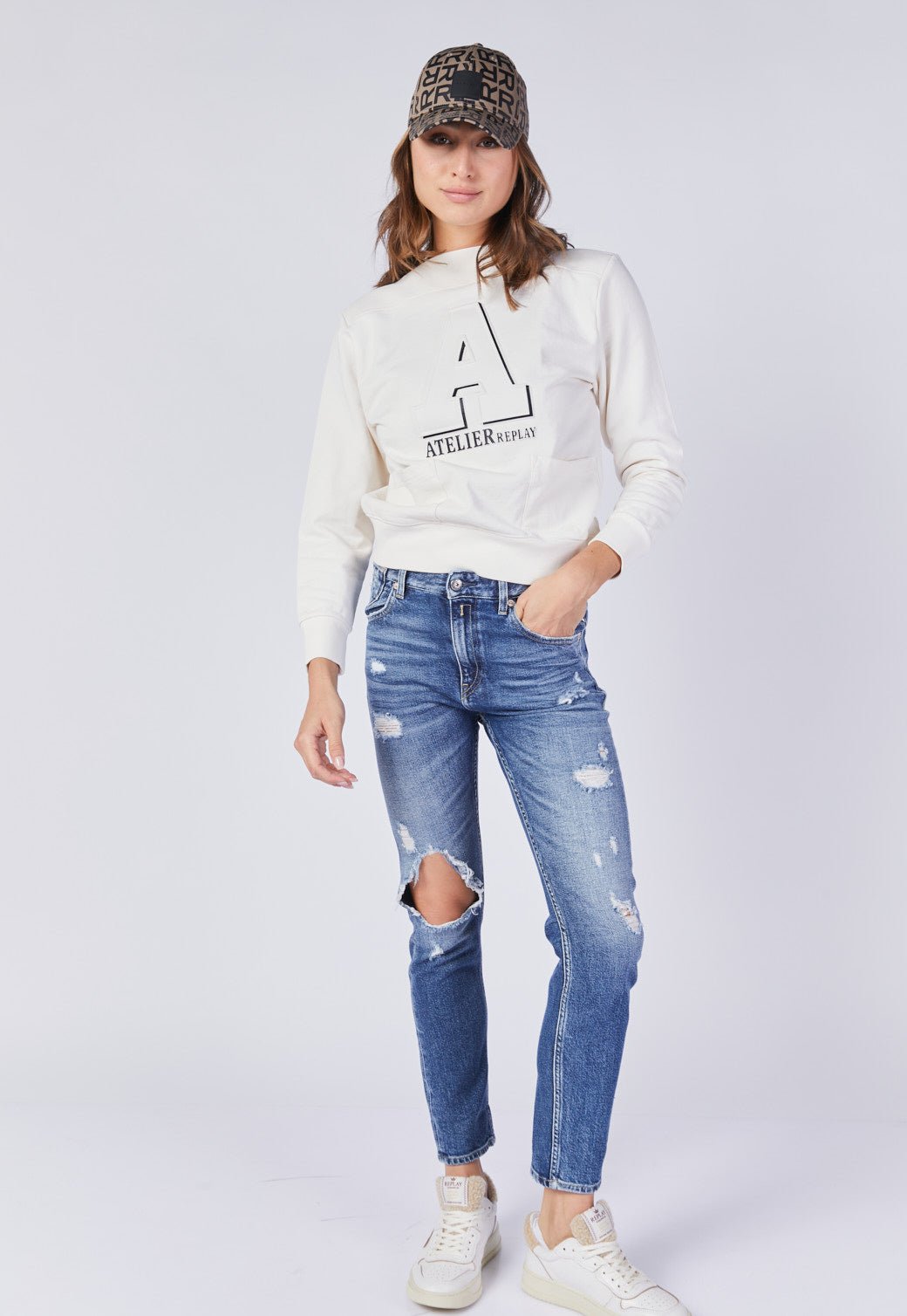 ג'ינס Mom Fit עם קרעים נשים - Replay