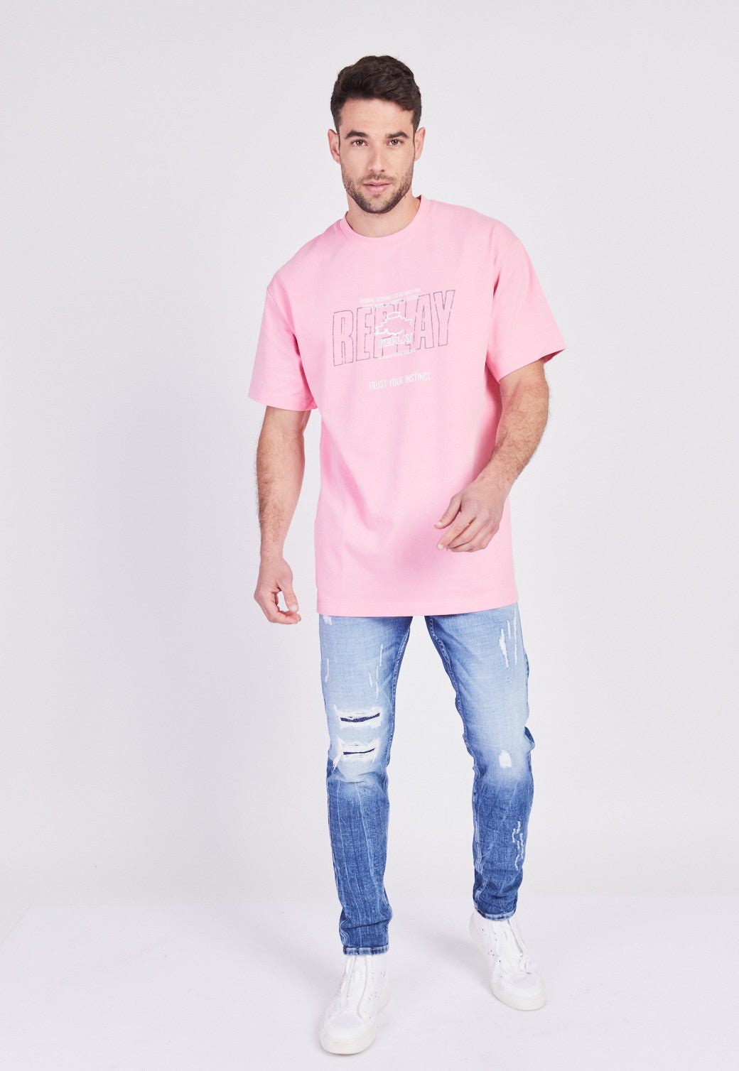 ג'ינס סקיני עם שפשופים וקרעים גברים - Replay