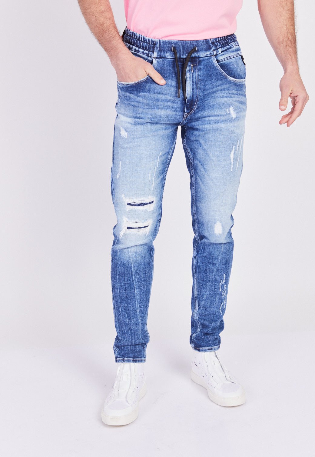 ג'ינס סקיני עם שפשופים וקרעים גברים - Replay