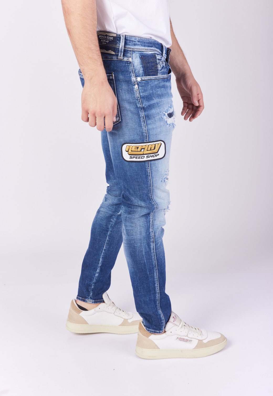 ג'ינס Slim Fit BRONNY עם קרעים ופאצ'ים גברים - Replay