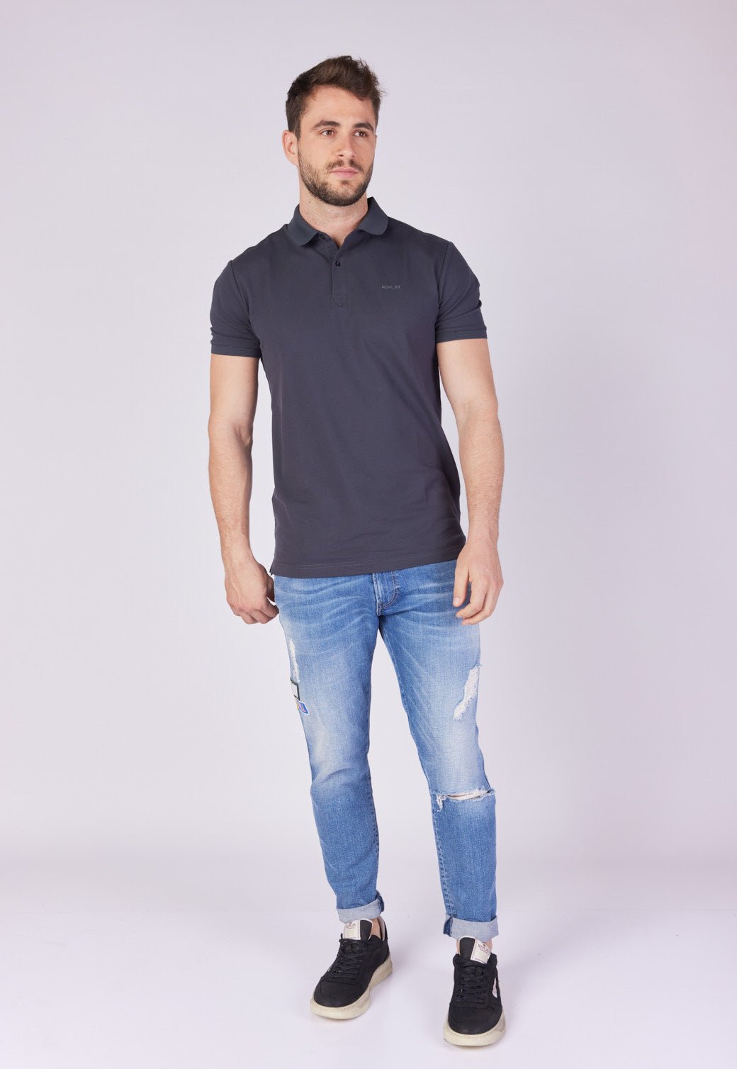 ג'ינס Slim Fit BRONNY עם קרעים ופאצ'ים גברים - Replay