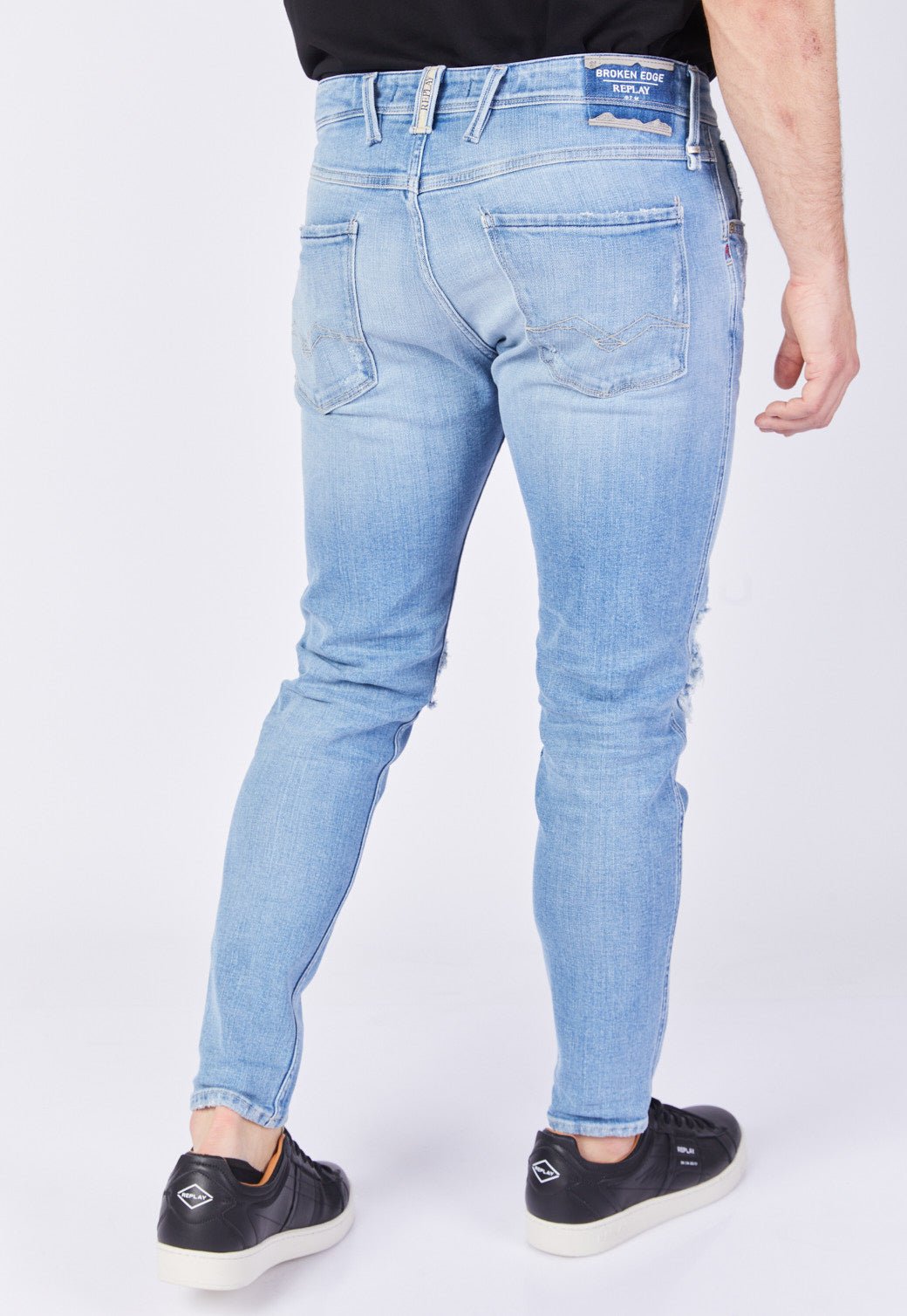 ג'ינס Slim Fit BRONNY עם קרעים וטלאים ממותגים גברים - Replay