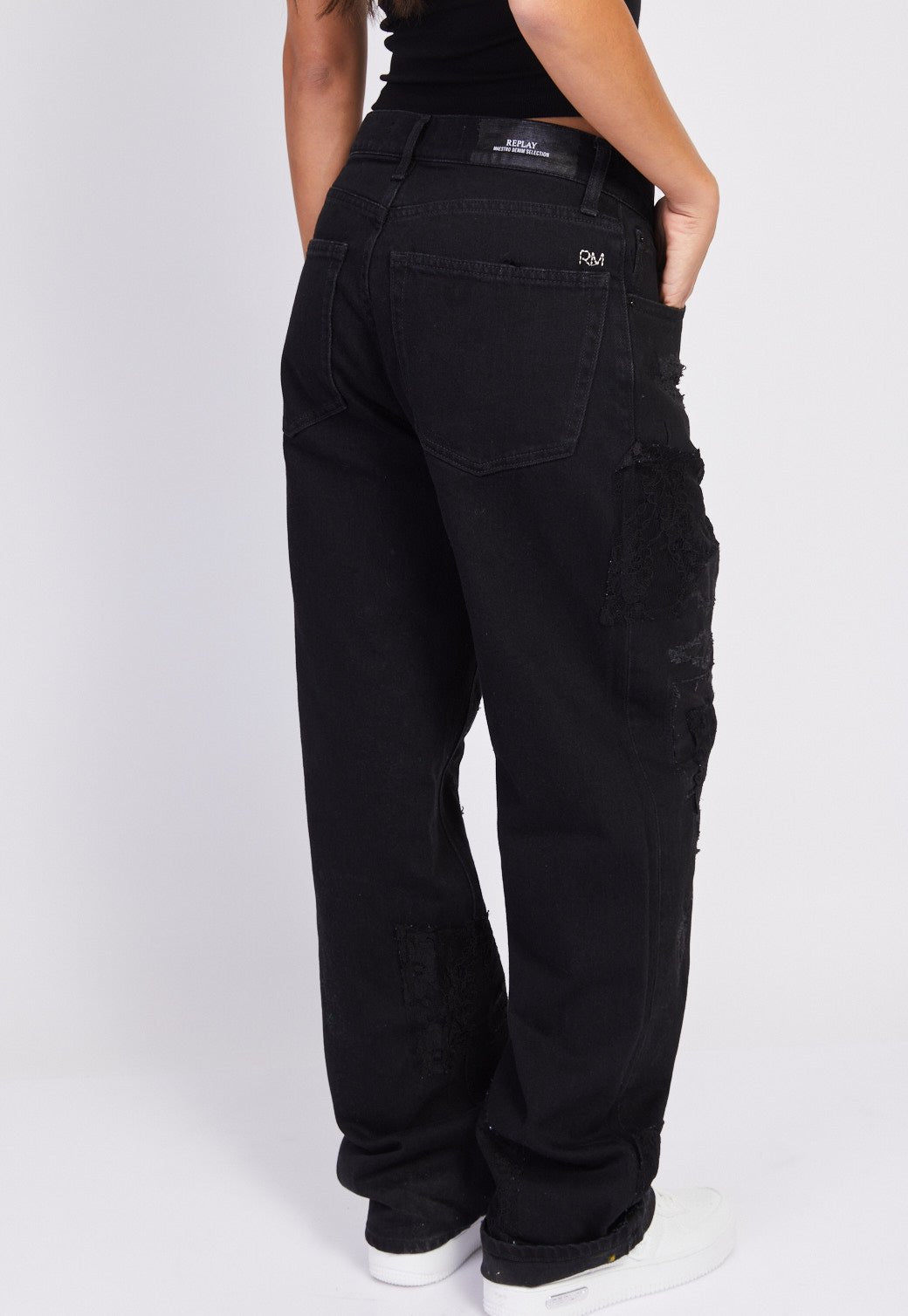 ג'ינסWide Leg עם פאצ'ים של תחרה נשים - Replay