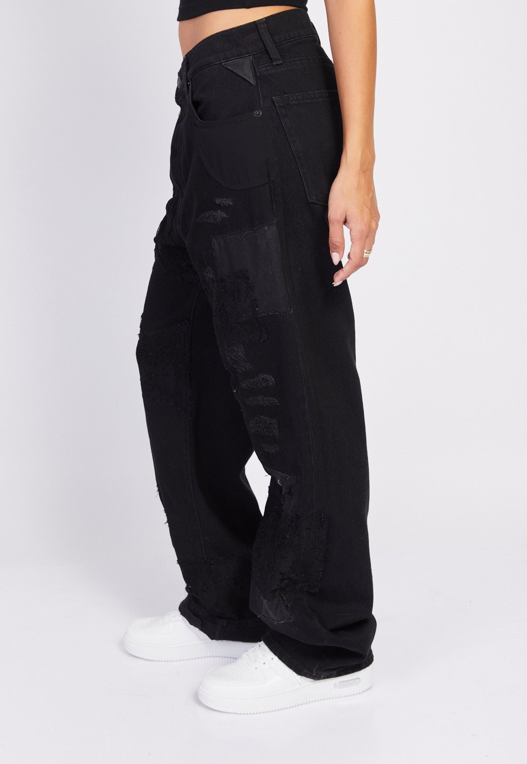 ג'ינסWide Leg עם פאצ'ים של תחרה נשים - Replay