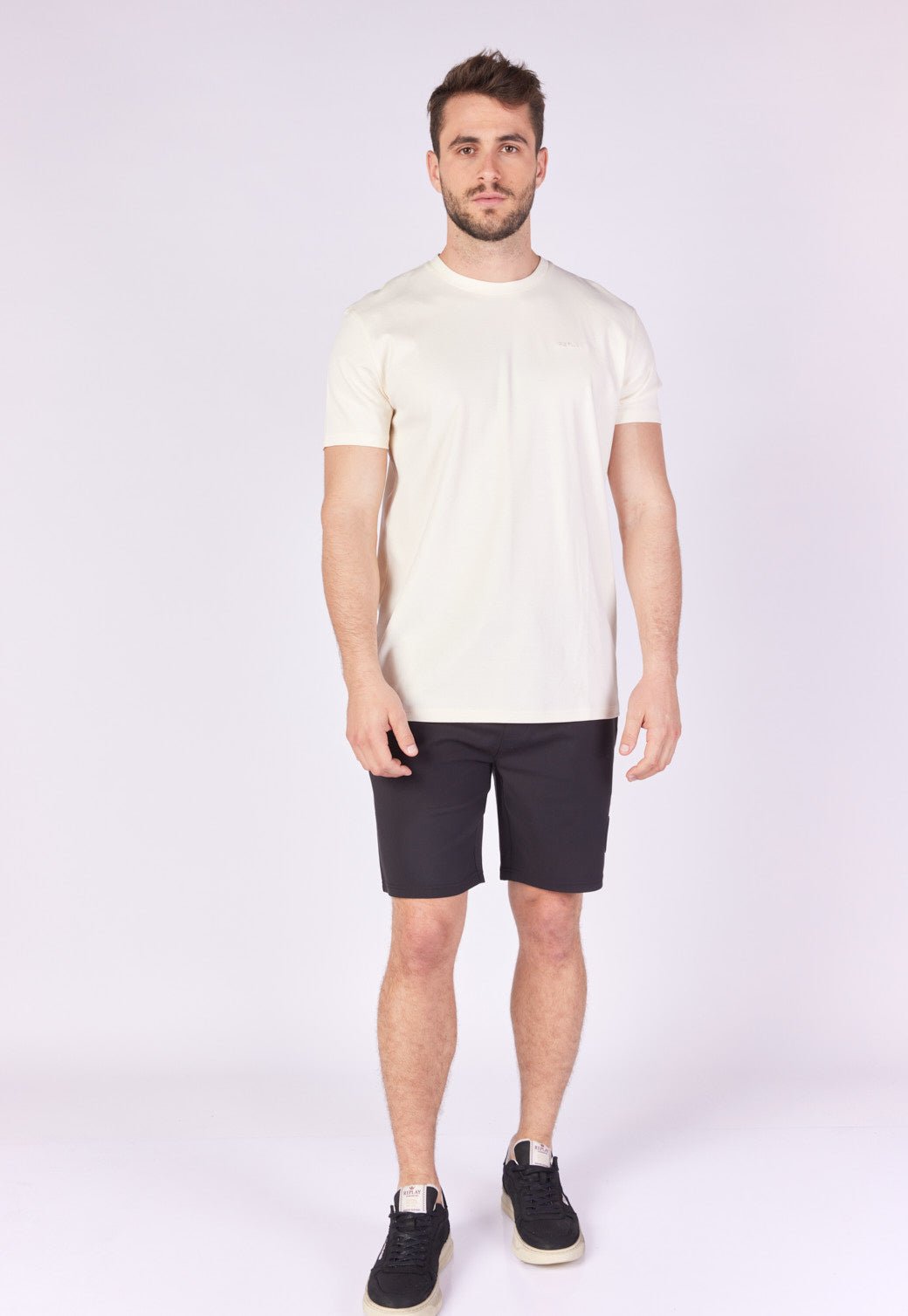 טי שירט קצרה פיקה בצבע שמנת גברים - Replay