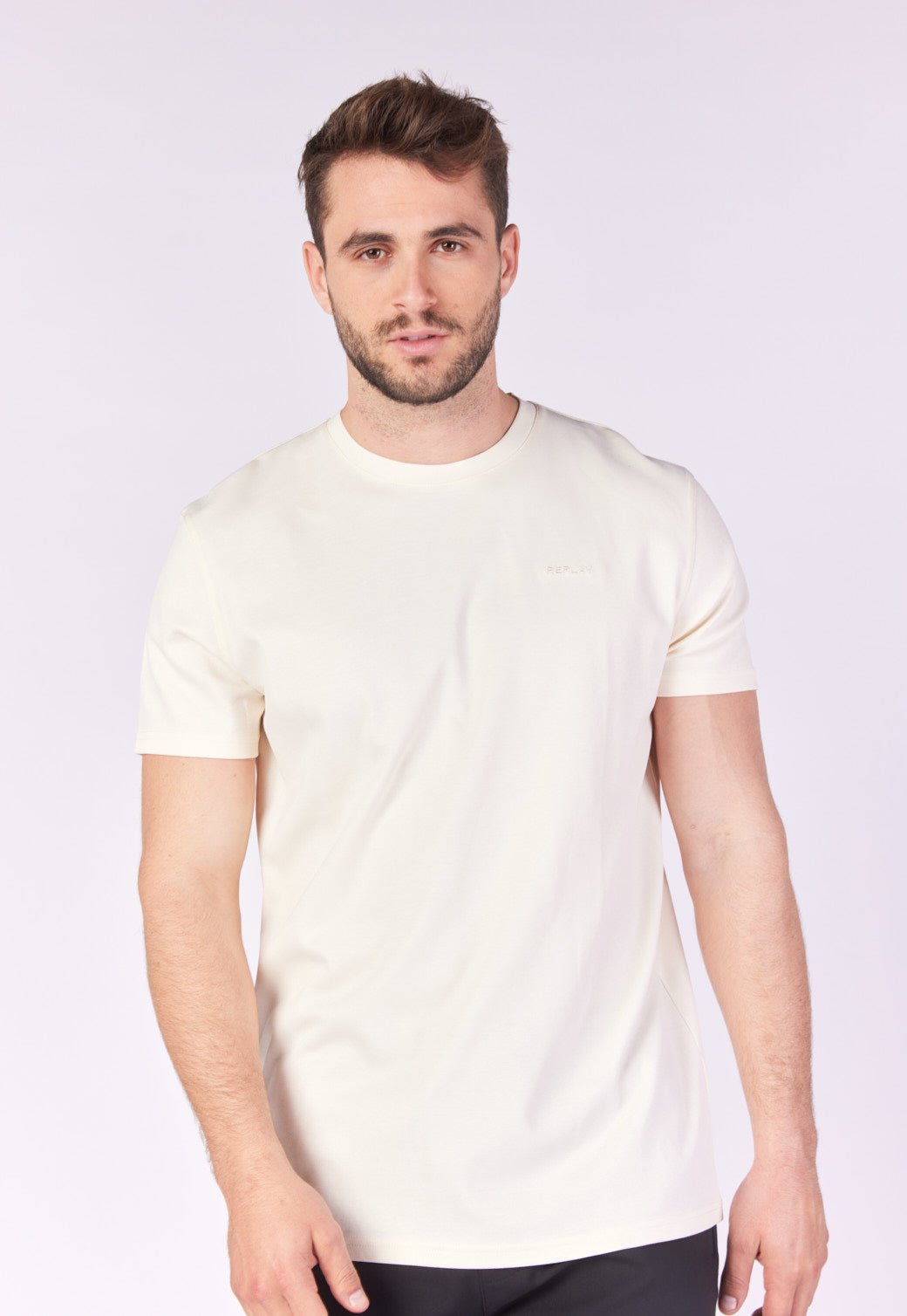 טי שירט קצרה פיקה בצבע שמנת גברים - Replay